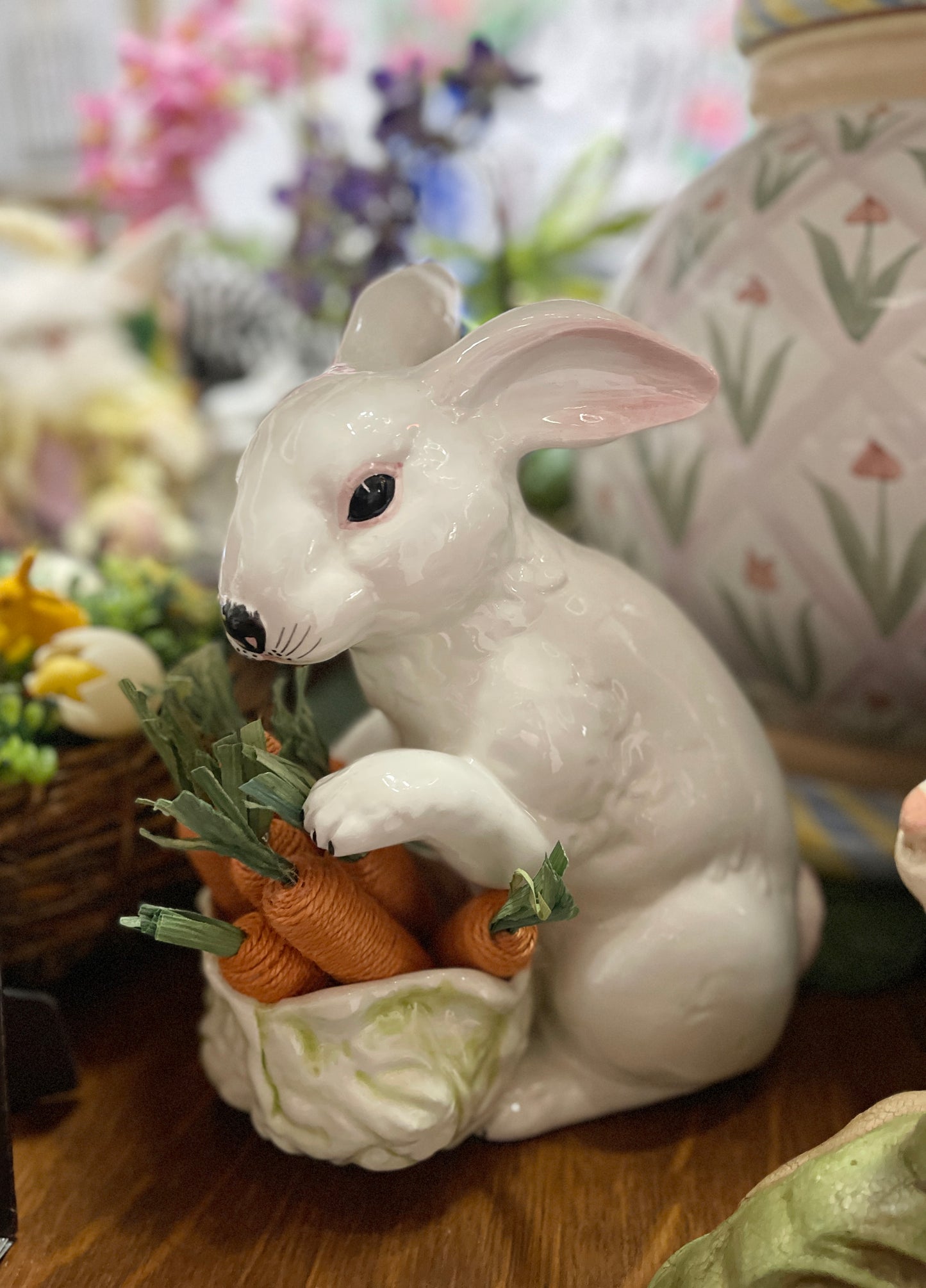 Vintage White Rabbit with Cabbage Bowl, Made in Italy