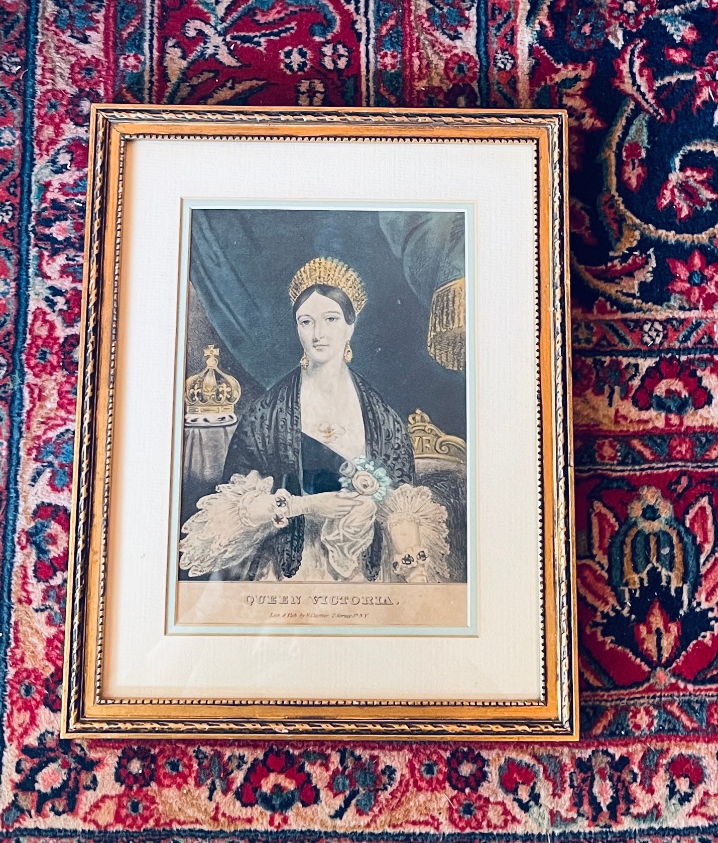 Stunning Queen Victoria Hand Colored Antique Lithograph by Nathaniel Currier, Estate Decor