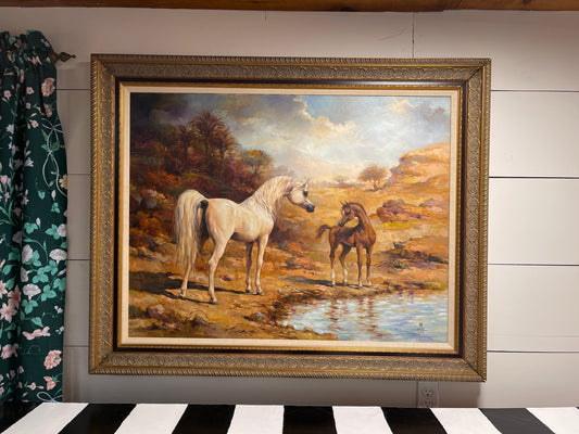 “Majesty by the Water” – Original Arabian Horse Painting by Ali Al Mimar,  Estate Art
