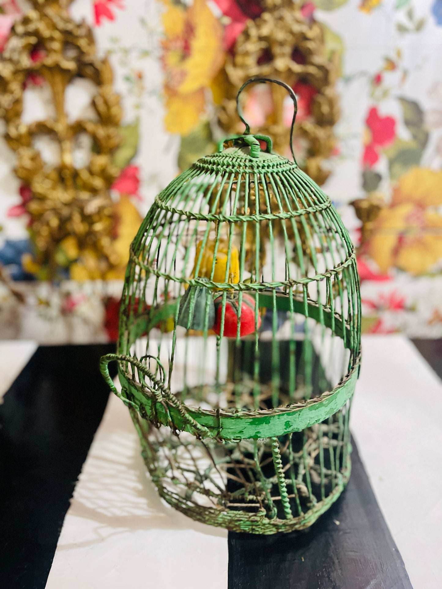 Vintage Tole Bird Cage with Bells