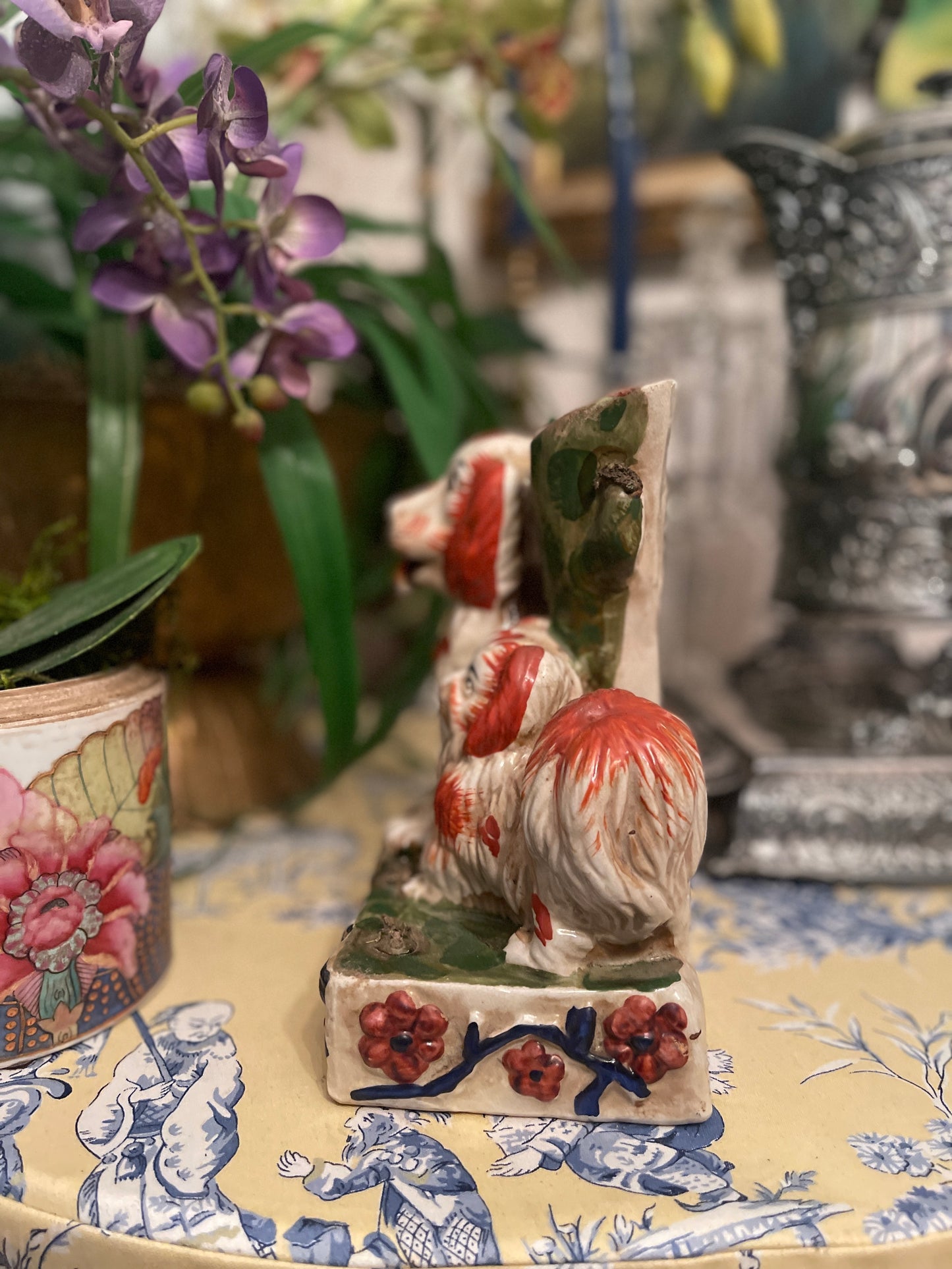 Large Staffordshire Style Dogs Spill Vase