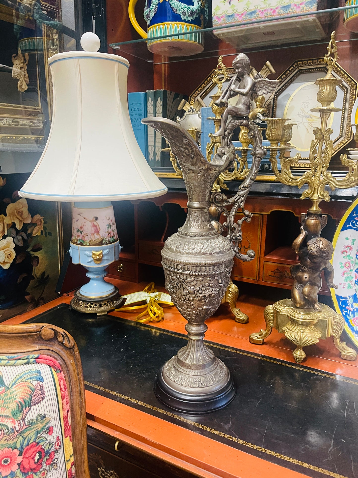 Vintage Victorian Figural Ewer — Cherub & Floral Relief • Grand Tour Style • Ornate Metalwork Vessel