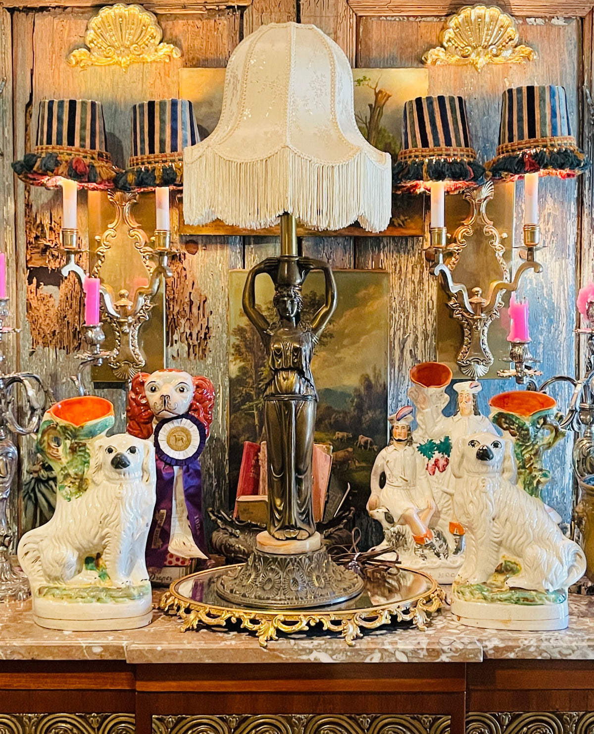 Grand Vintage Classical Revival Caryatid Figural Lamp with Alabaster Base, Vintage Lighting