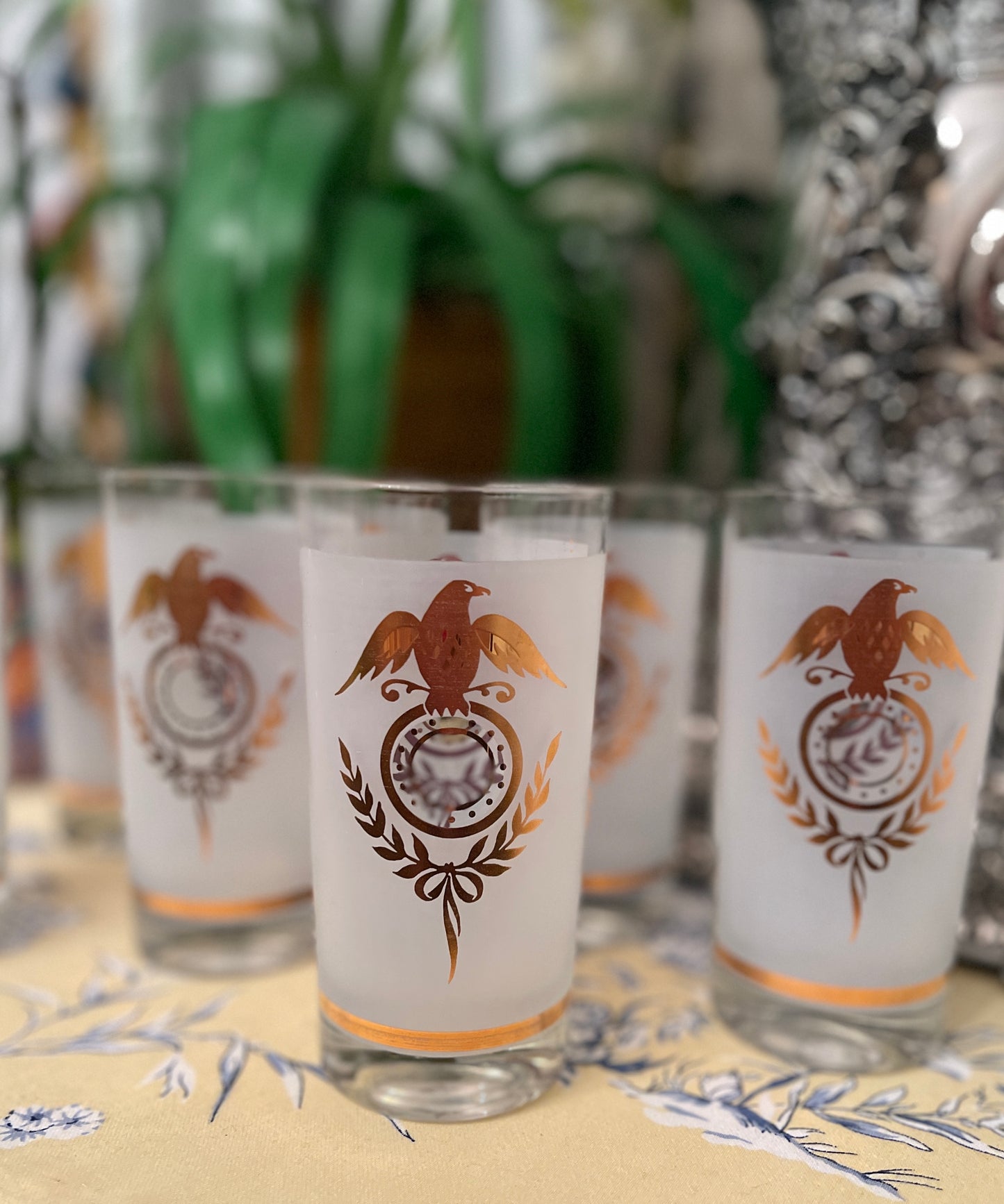 Vintage Federal Eagle Highball Tall Cocktail Glasses, Set of Seven