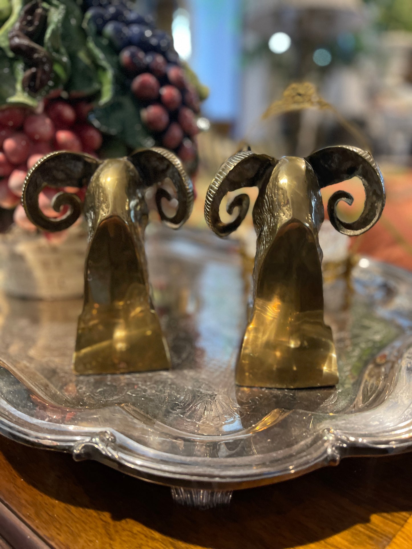 Vintage Brass Bookends, Brass Ram Art Deco Mid Century Decor