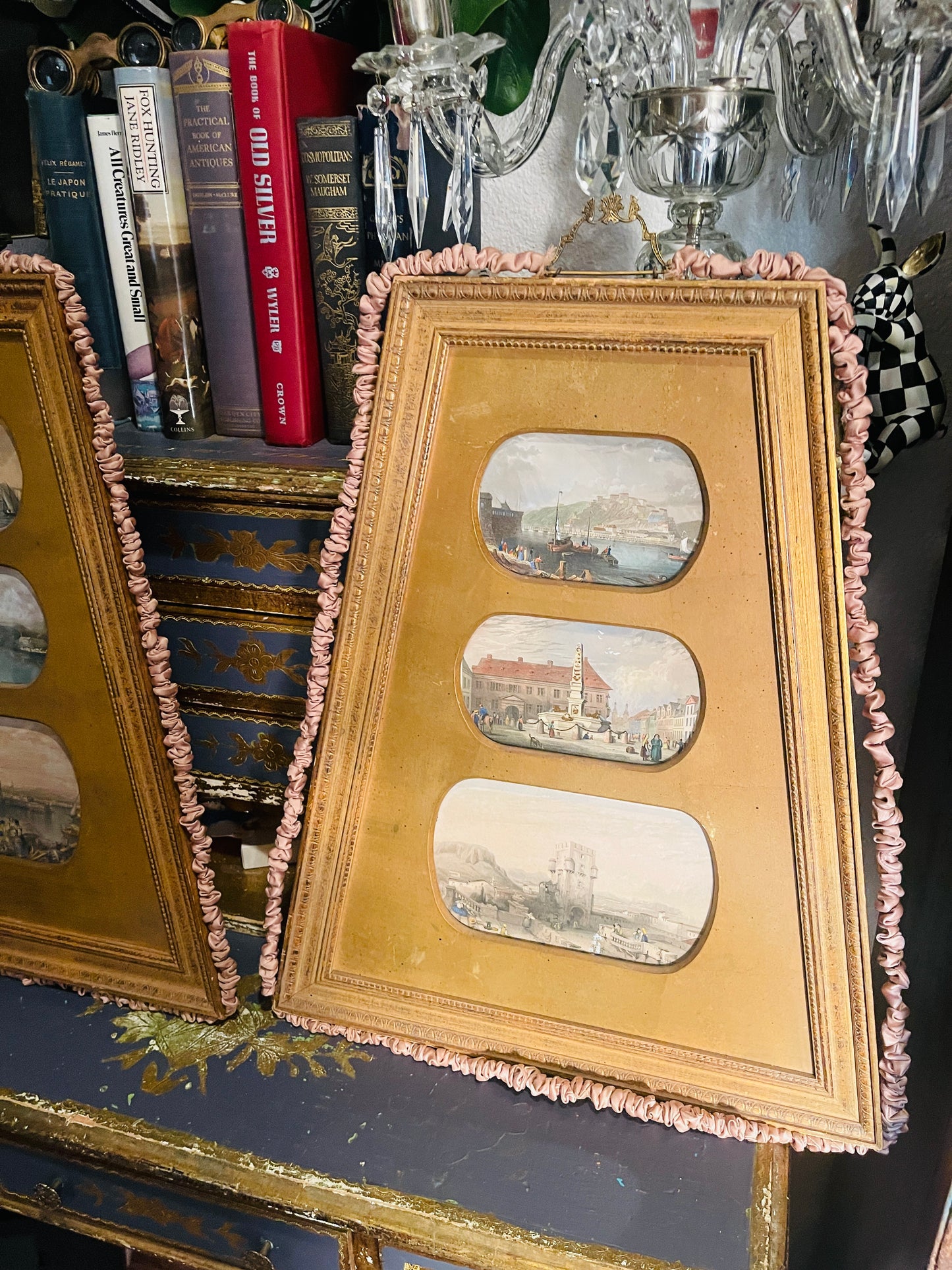 Vintage Italian Gilt Framed Coastal Art – Mediterranean Coastal Scenes