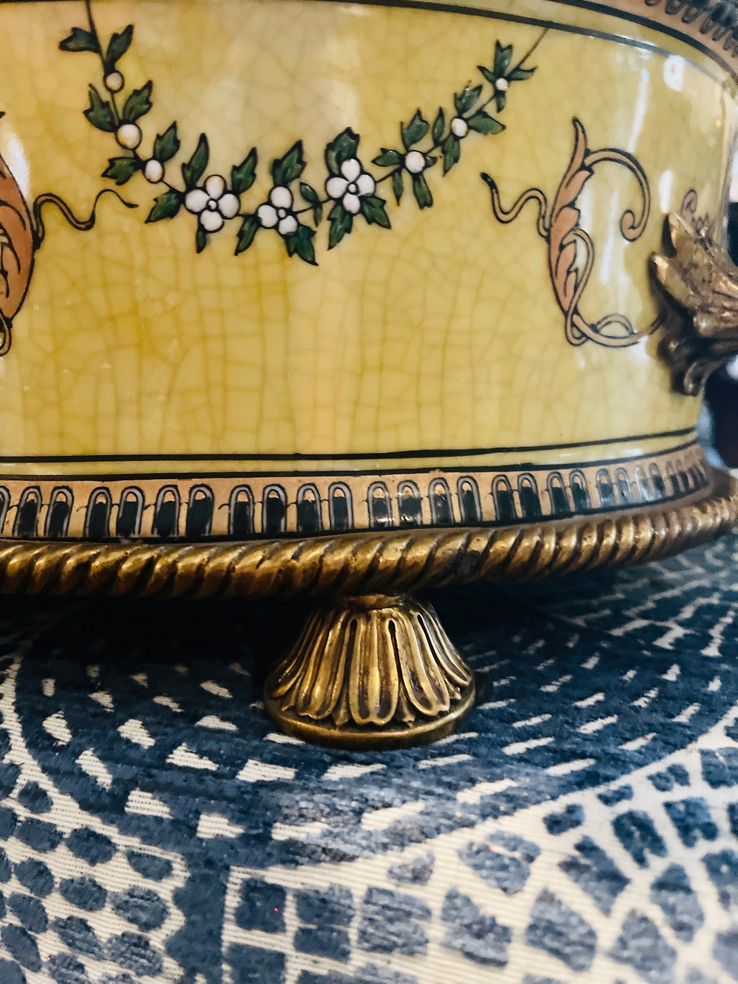 Yellow Porcelain and Ormolu Planter/Monteith Bowl with Relief Work