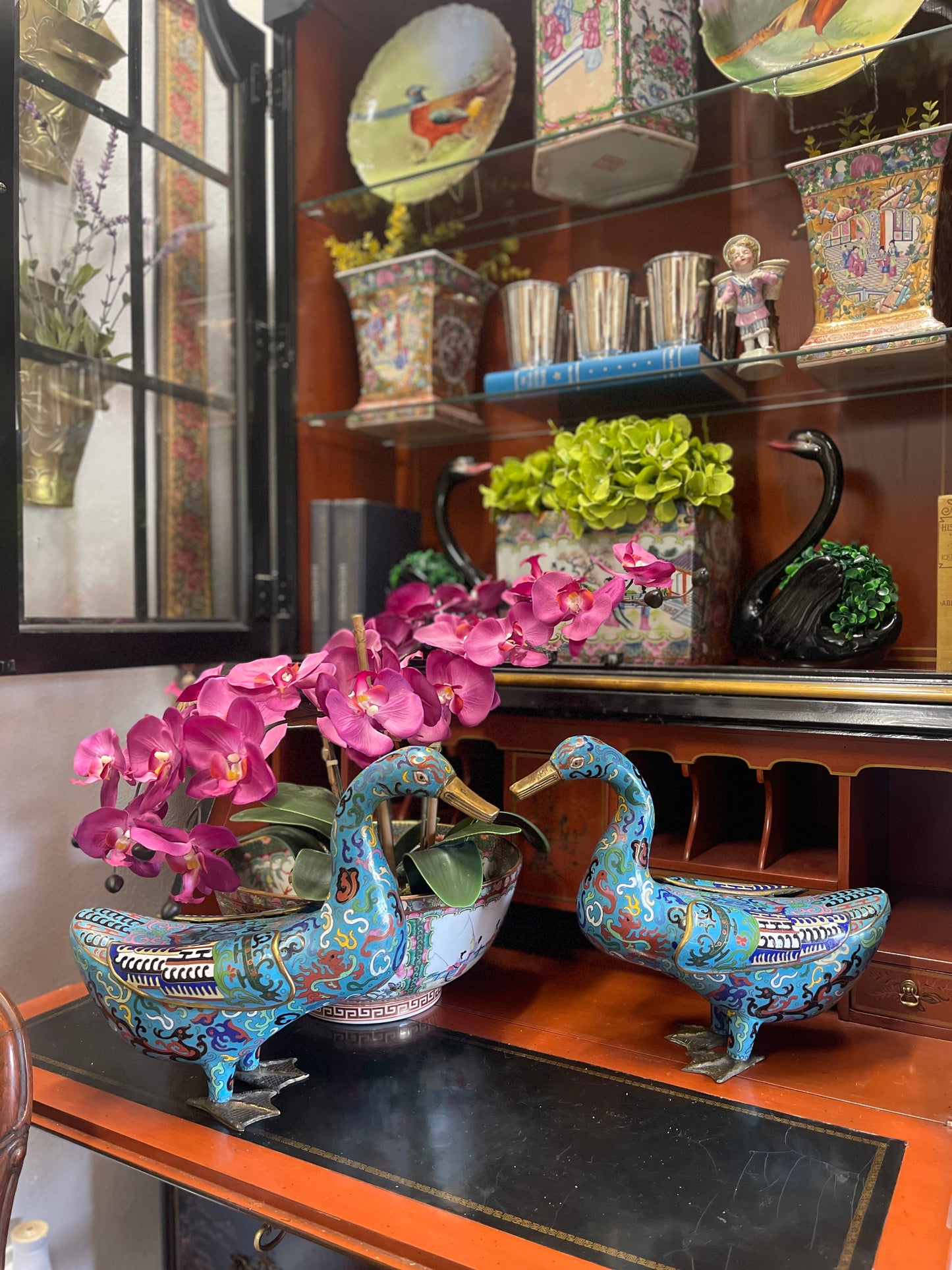 Pair of 1940s Chinese Cloisonne Ducks- FANTASTIC