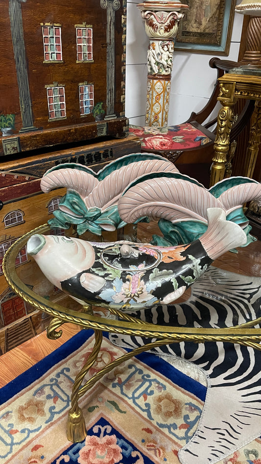 Vintage Chinoiserie Famille Noire Fish-Form Lidded Vessel