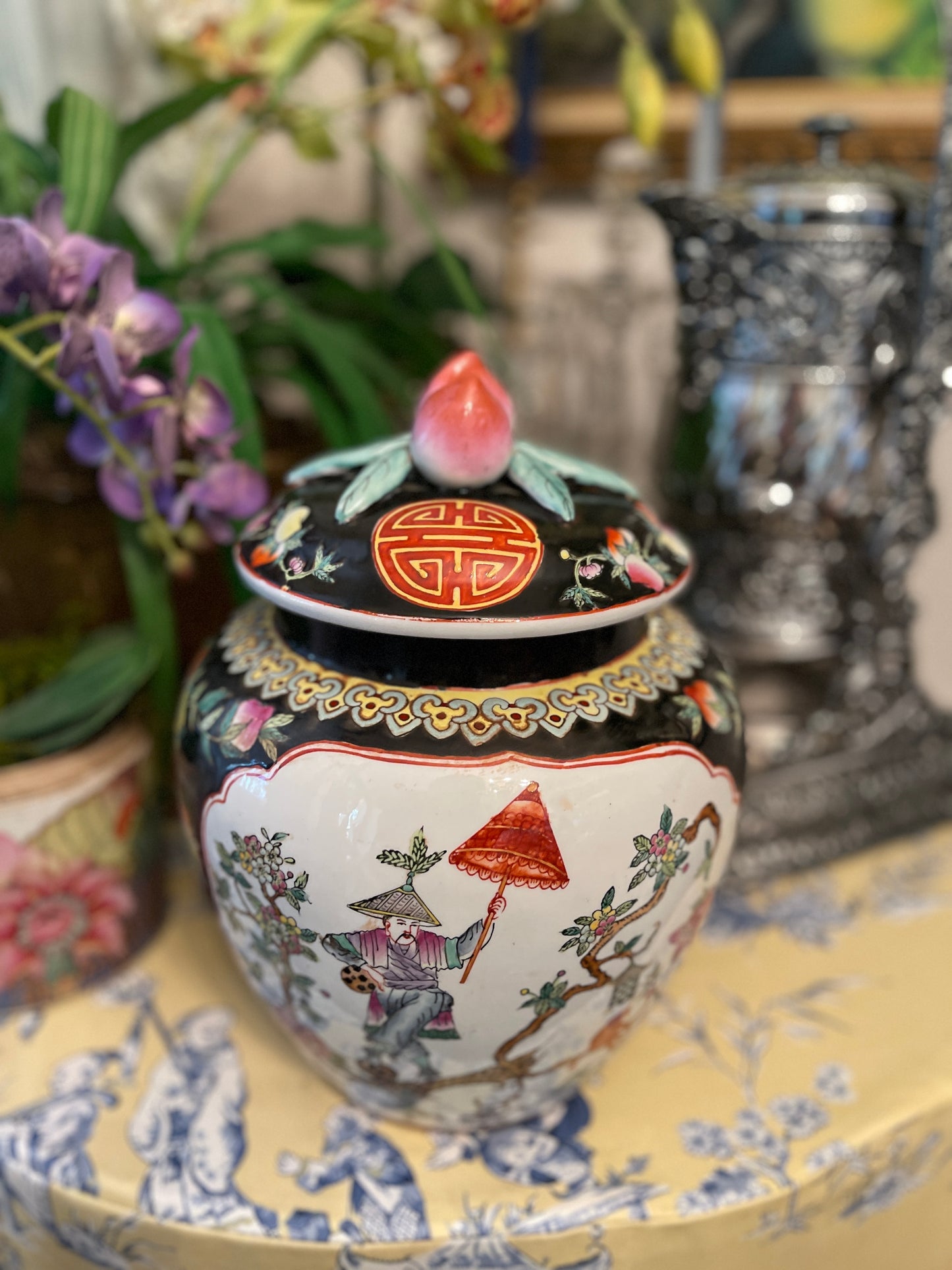 Black Chinoiserie Ginger Jar