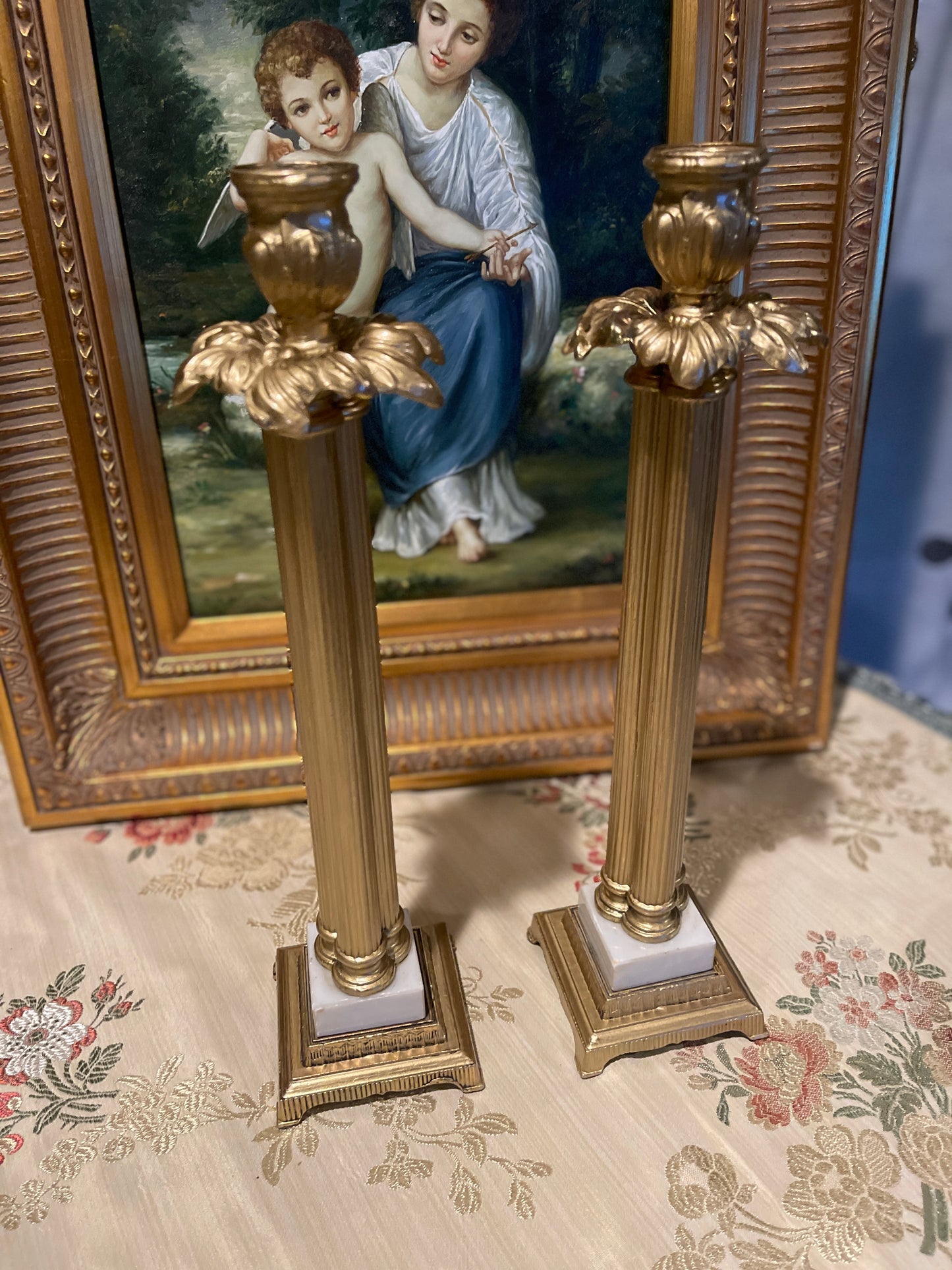Alabaster and Gold Rococo style Candlesticks, Louis XV, Vintage