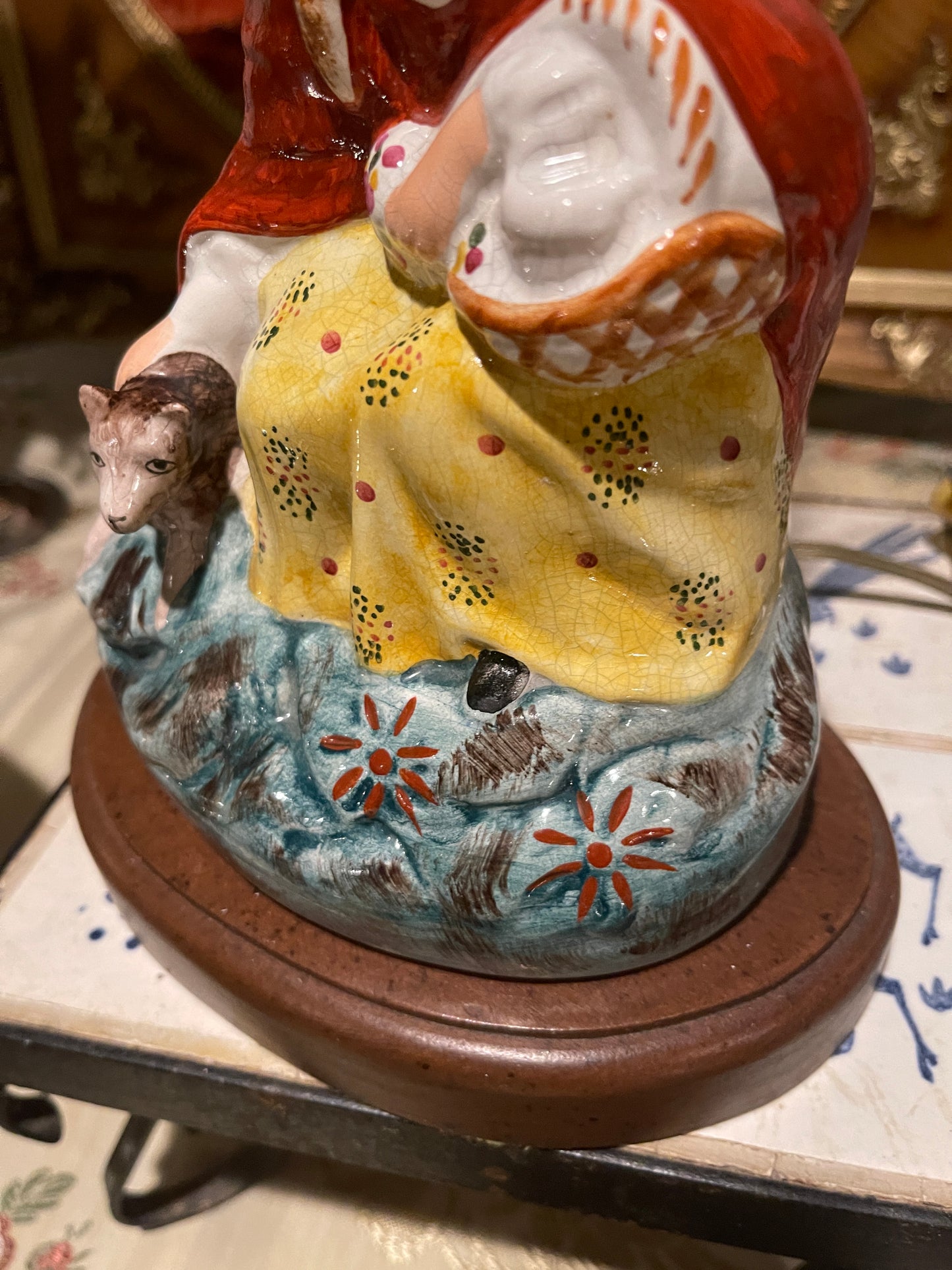 Red Riding Hood Staffordshire Lamp, Vintage English Decor