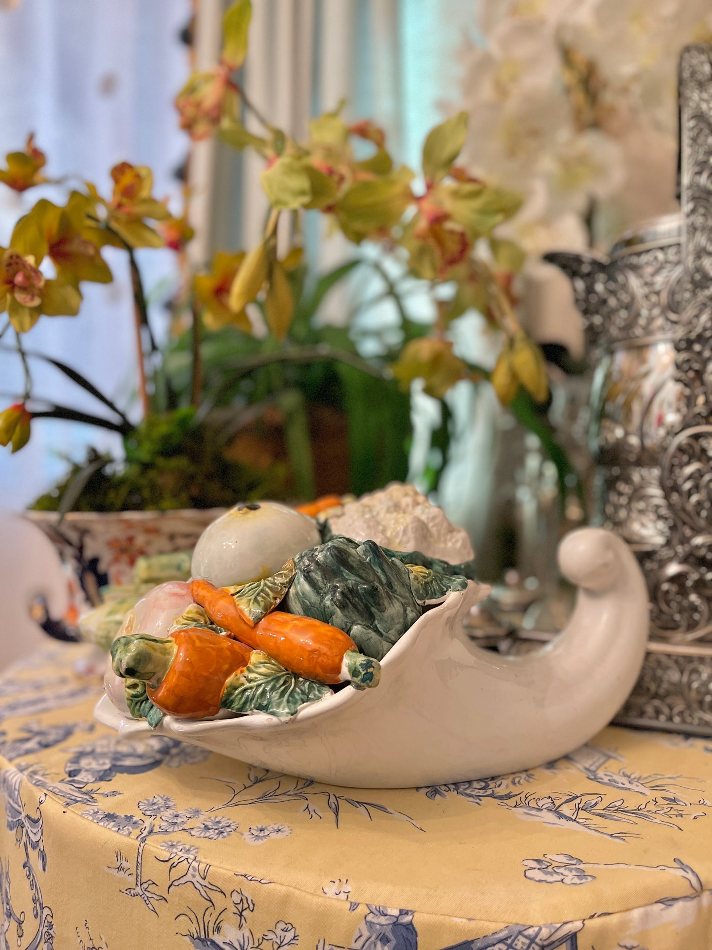 Vintage Italian Cornucopia, Hand Painted Porcelain