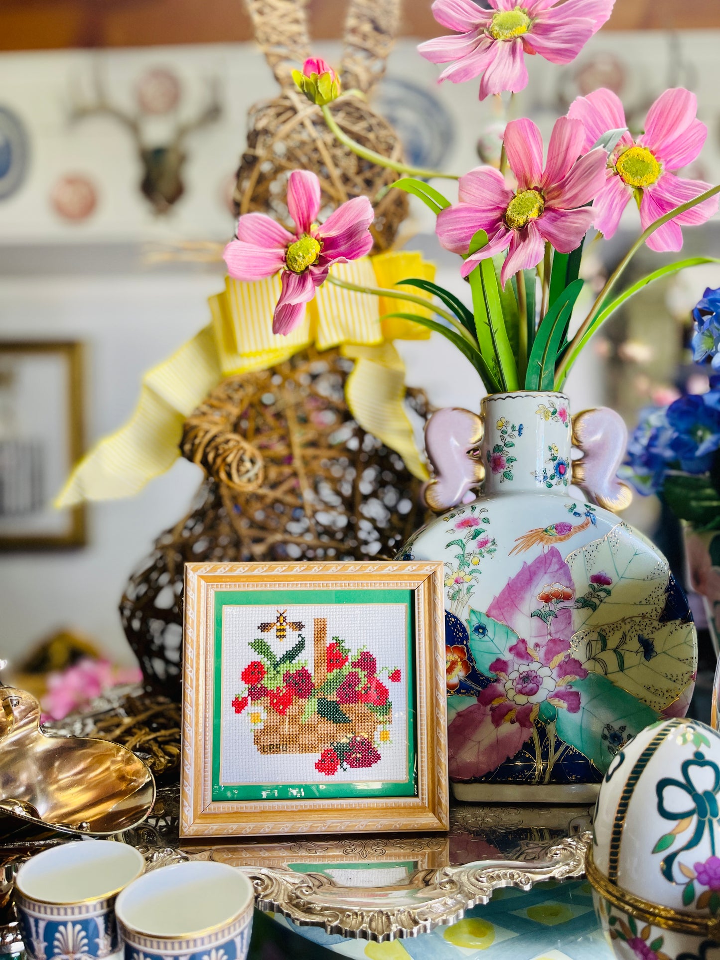 Vintage Strawberry Needlepoint, Professionally Framed