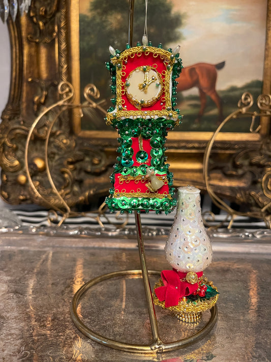 Push Pin Hickory Dickory Dock Clock and Lantern Christmas Ornaments, Set of 2