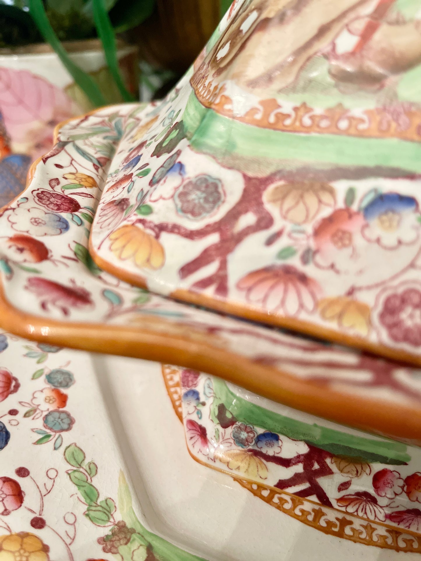 Antique Chinoiserie Birds of
Paradise Lidded Dish and Underplate by Ashworth
Bros. Hanley, Staffordshire England, Mason's Ironstone, Chinoiserie Chic
