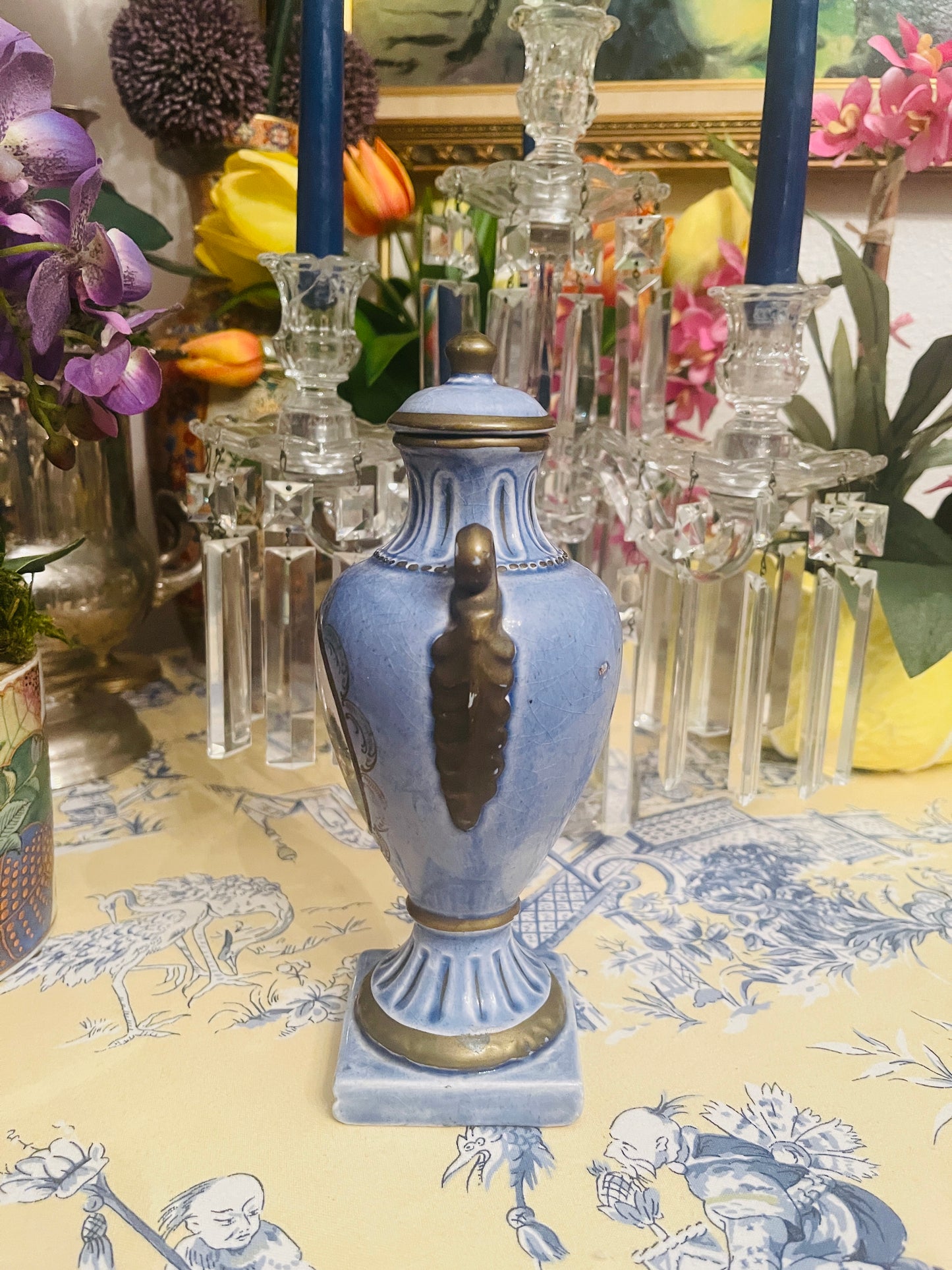 Vintage Hand Painted Lidded Urn, Rococo Style Courtship Urn, FANTASTIC!