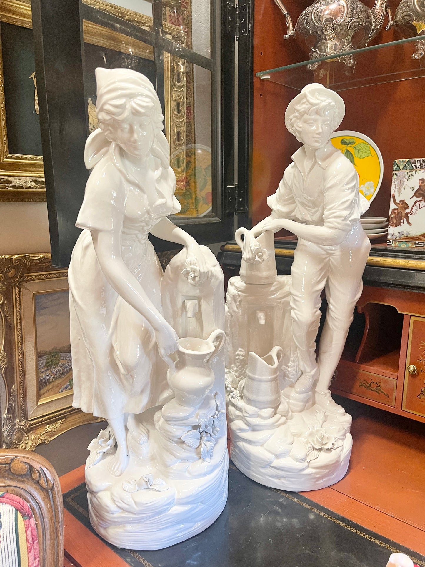 Italian Porcelain Blanc de Chin Pastoral Statuettes, Pair