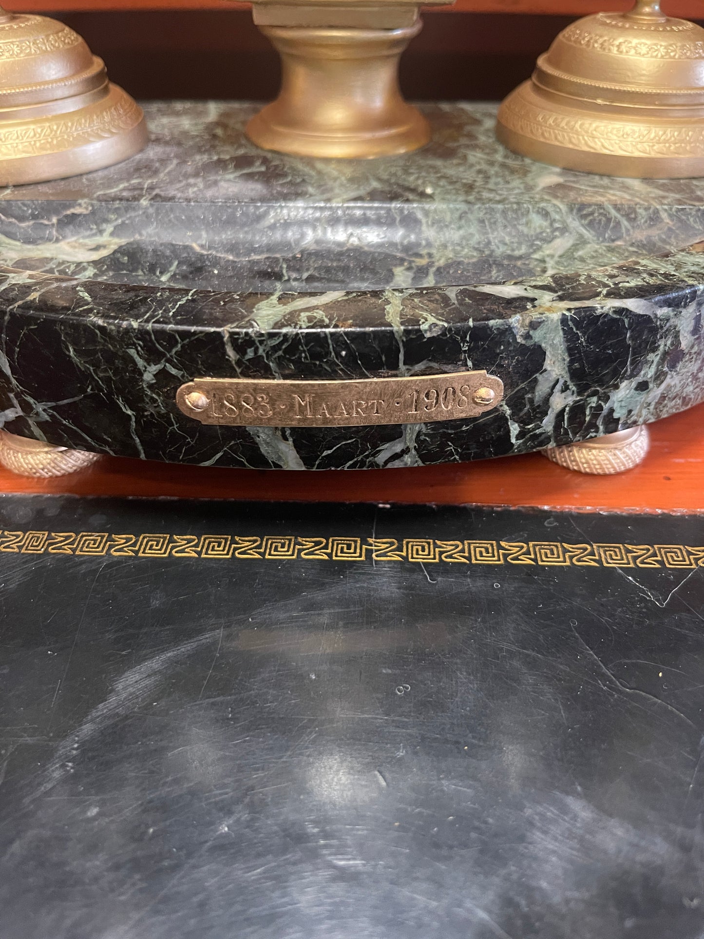 Antique Marble and Cast Metal Ink Well with Figural Emporer Napoleon Bonaparte Bust, FANTASTIC!