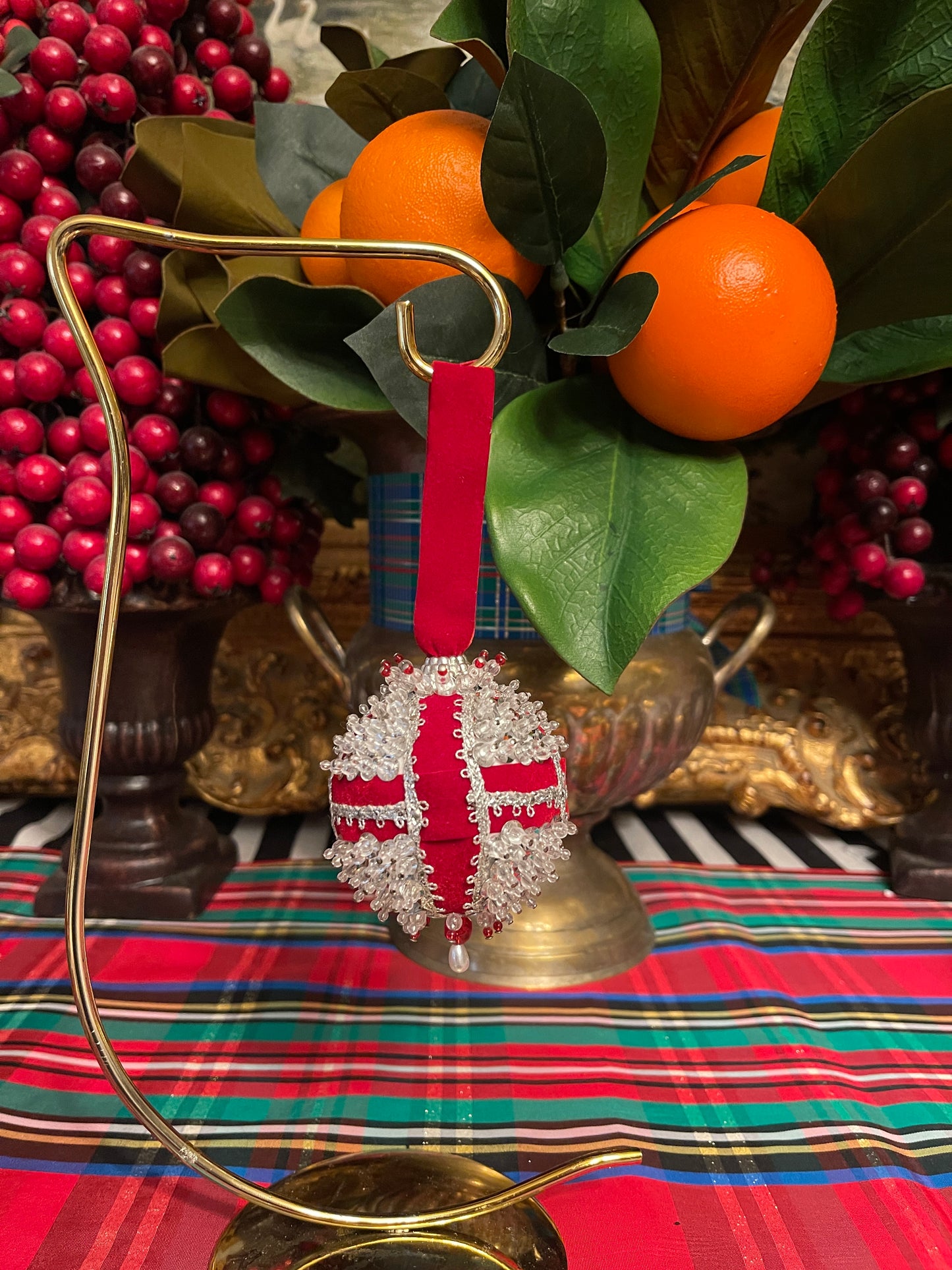 Vintage Red and Silver Push Pin Ornament, Beautifully Detailed, So Royal