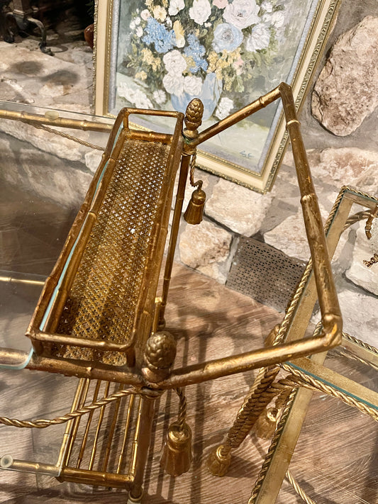 Hollywood Regency Gold Rope and Tassel Bar Cart