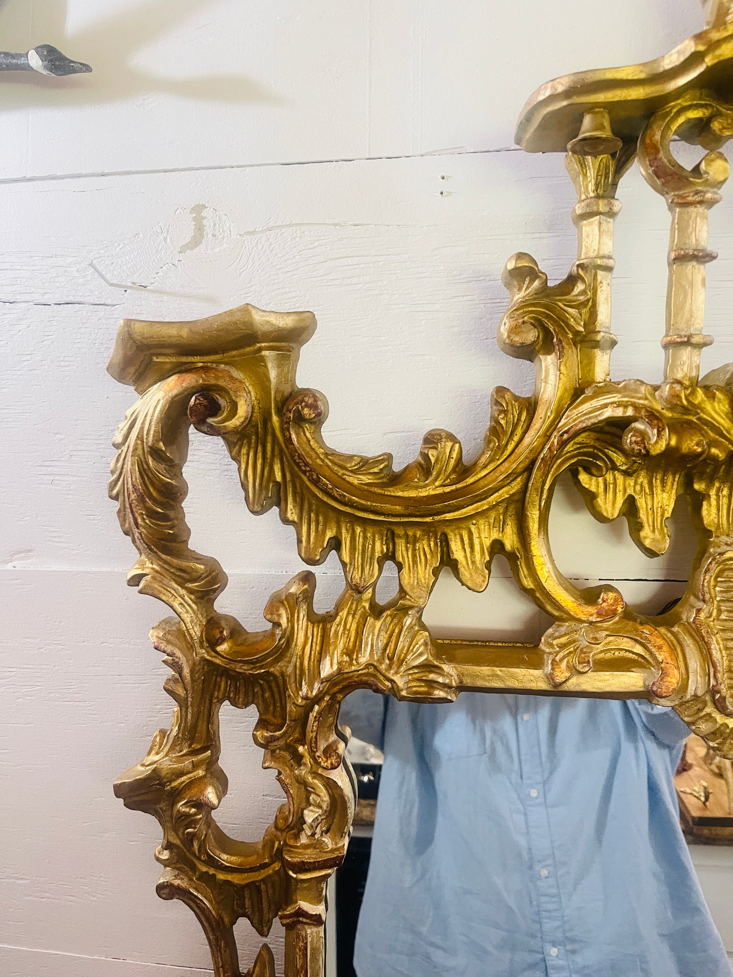 Vintage Chinese Chippendale Style Pagoda Mirror, Chinoiserie Rocoo Revival Style – Ornate Gilt Molded Frame *PICK UP ONLY*