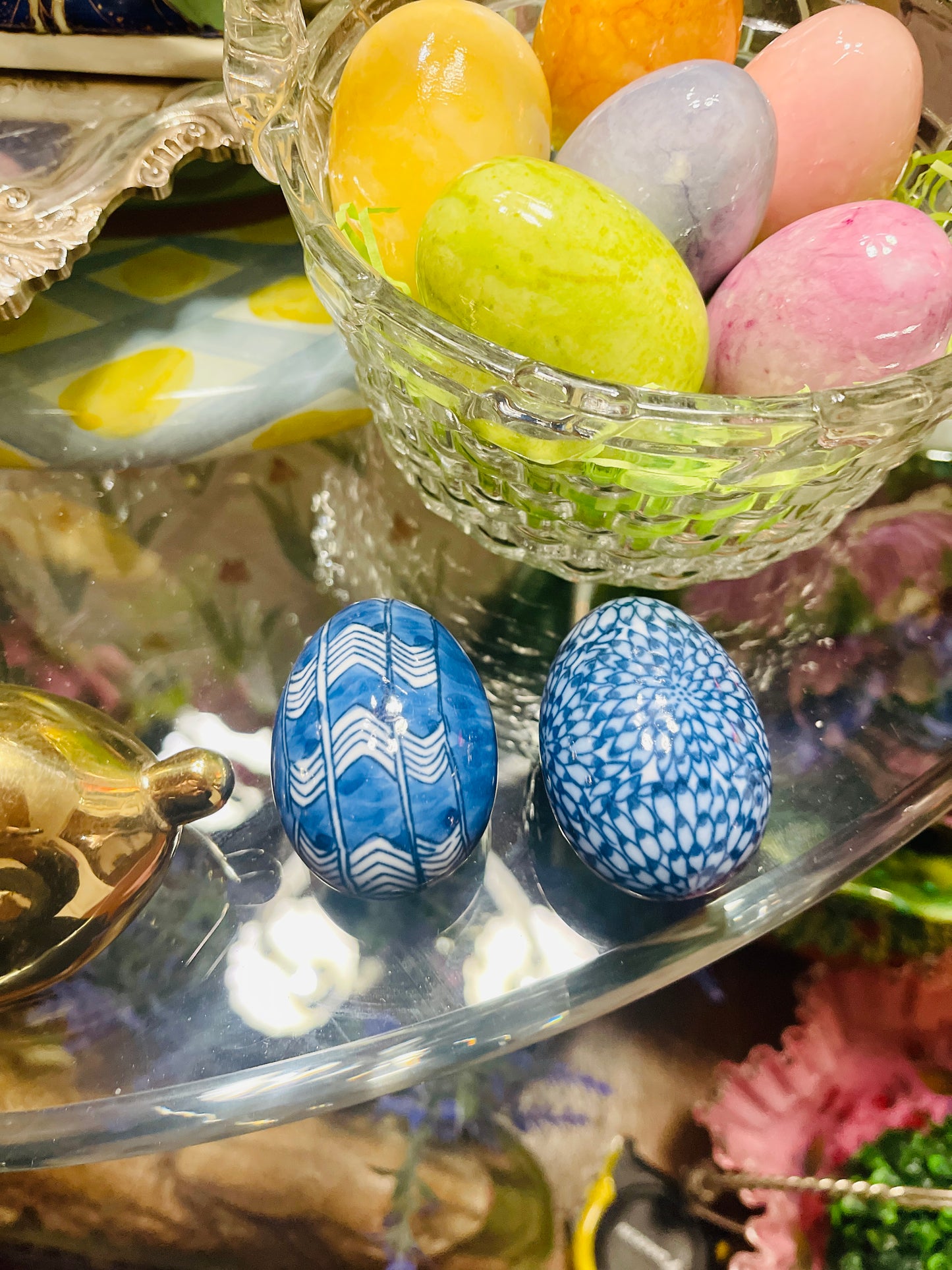 Fitz and Floyd Blue and White Egg Shaped Trinket Boxes, Vintage Pair, Made in Japan