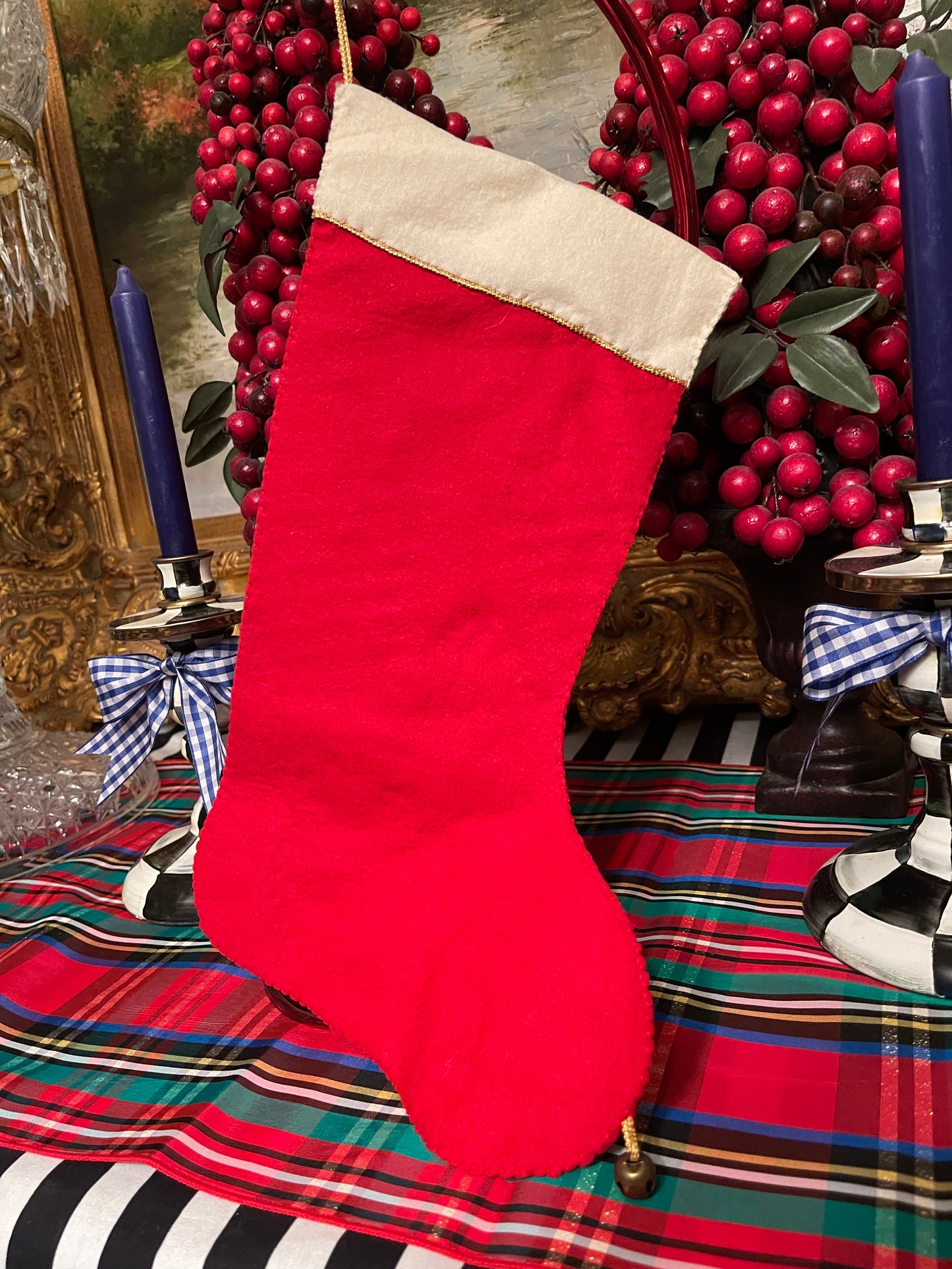 Vintage Felt Christmas Stocking with Snowman, Sequin Detail