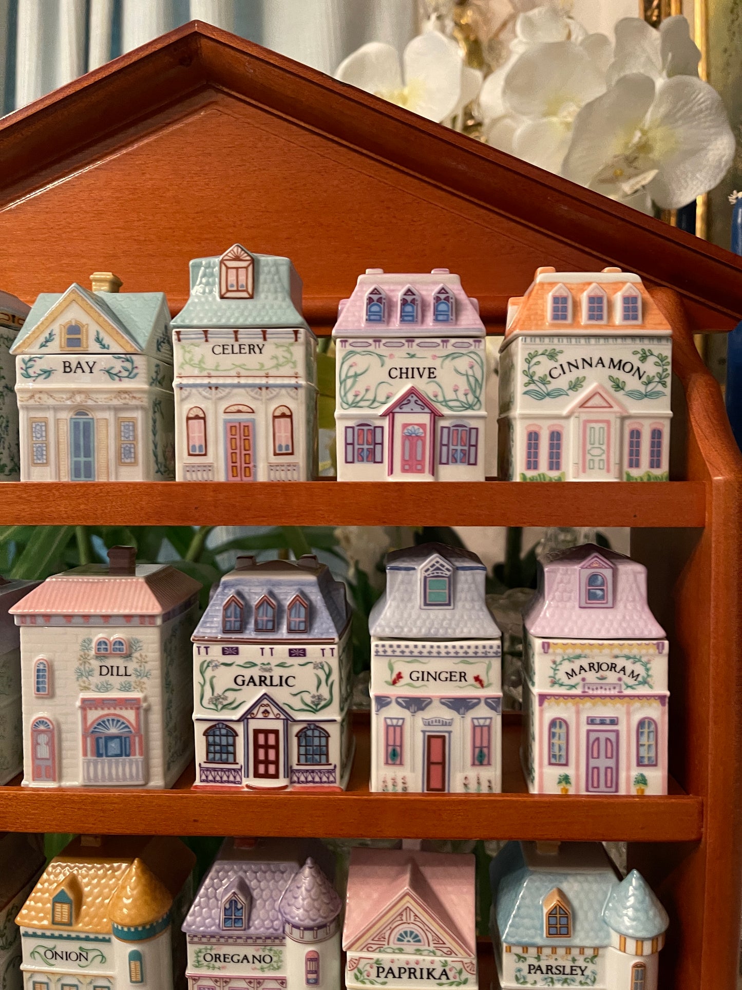 1989 Lenox Spice Village, 24 Houses with the Original Wood Display Shelf, Grandmillennial Decor