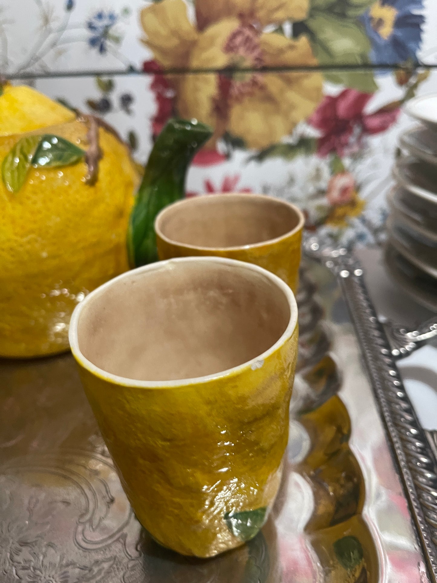 Vintage Majolica Lemon Tea Set, Made in Japan, Garden Party Chic