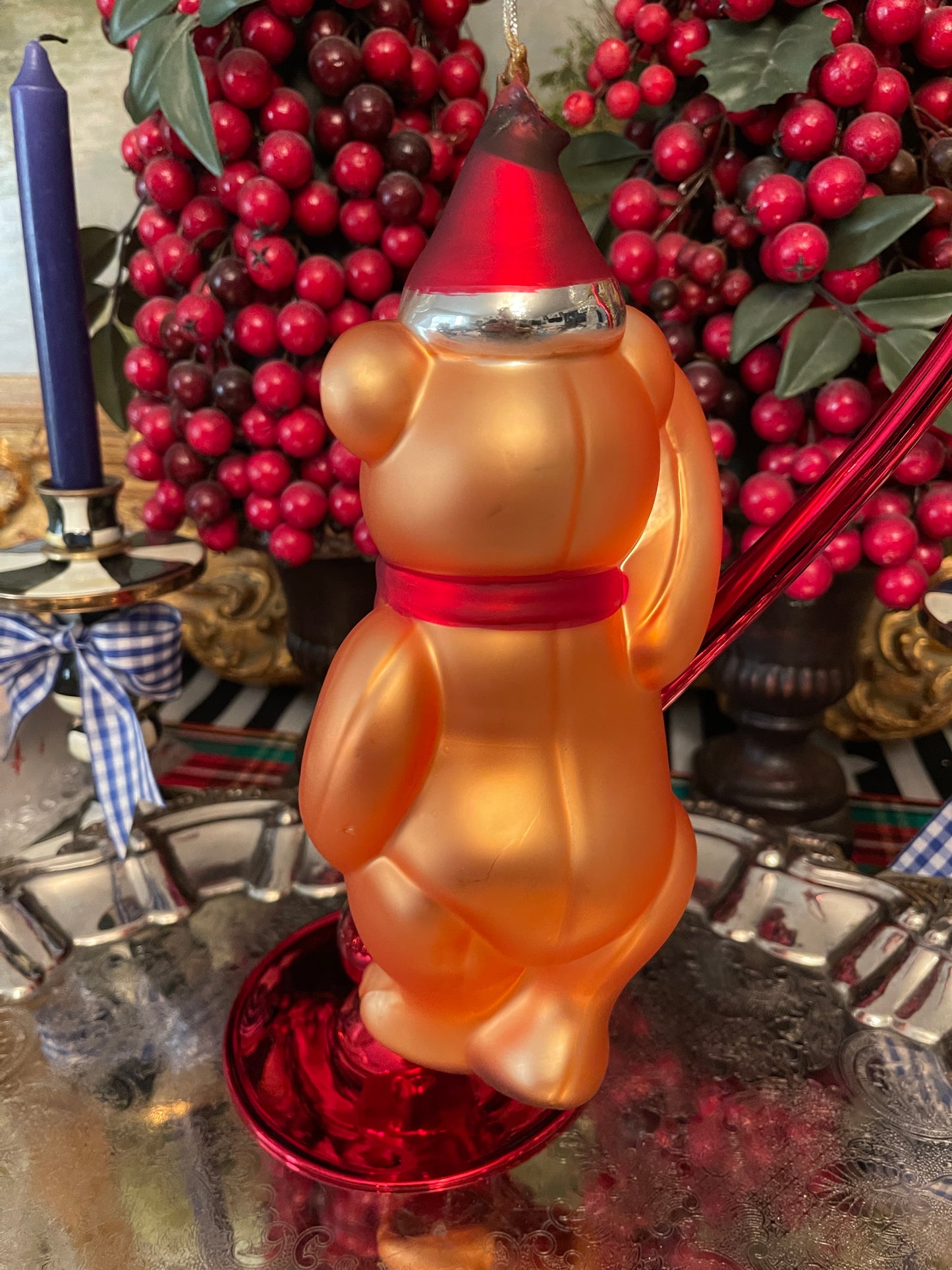 Large Teddy Bear Mercury Glass Ornament by Dept 56, Vintage