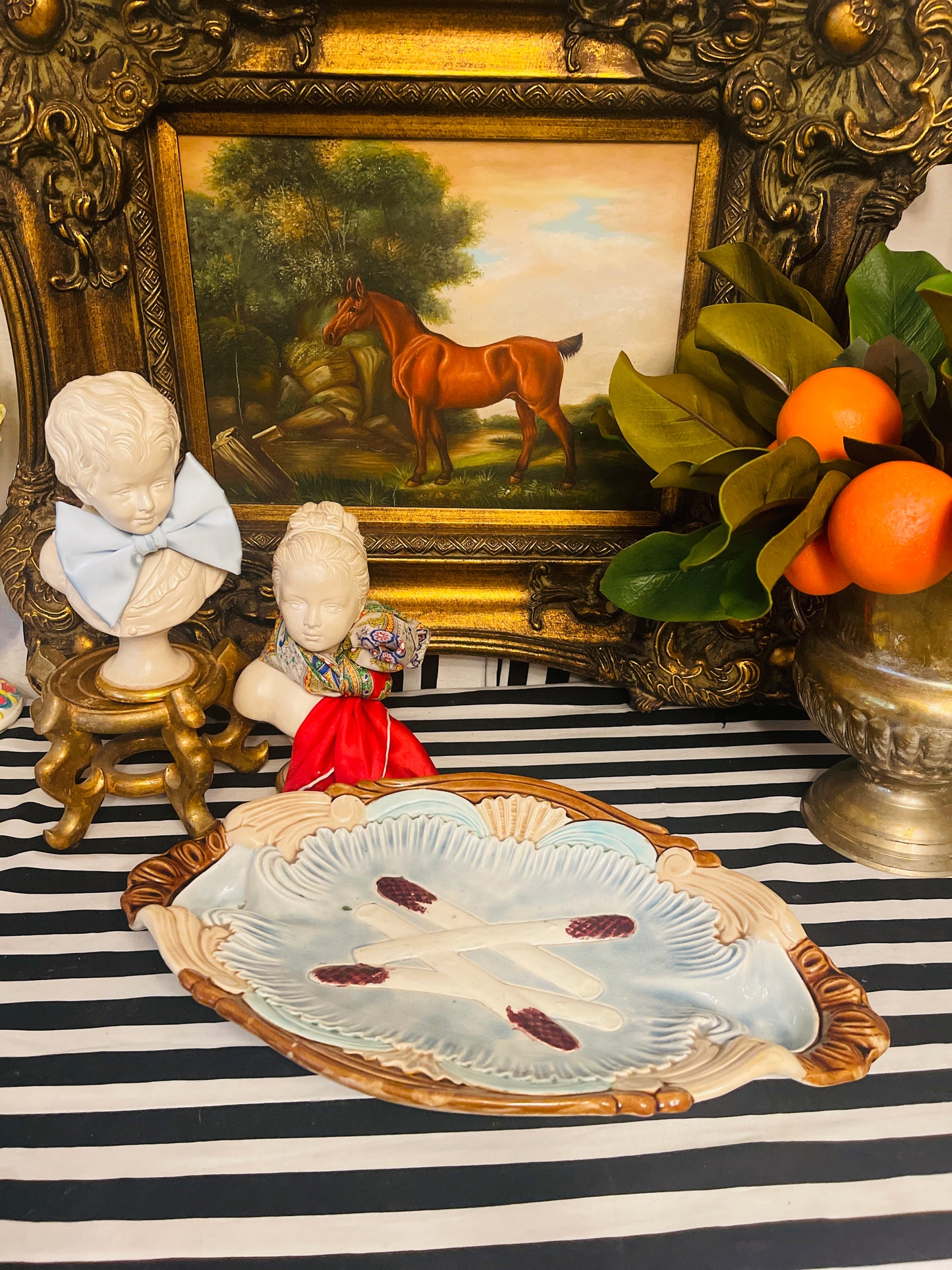 French Majolica Asparagus Platter, c. 19th Century