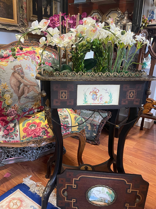 Antique Neoclassical Jardiniere Planter Table with Ormolu Detail and Painted Porcelain, Napoleon III, French Antique, Bronze, Estate Decor