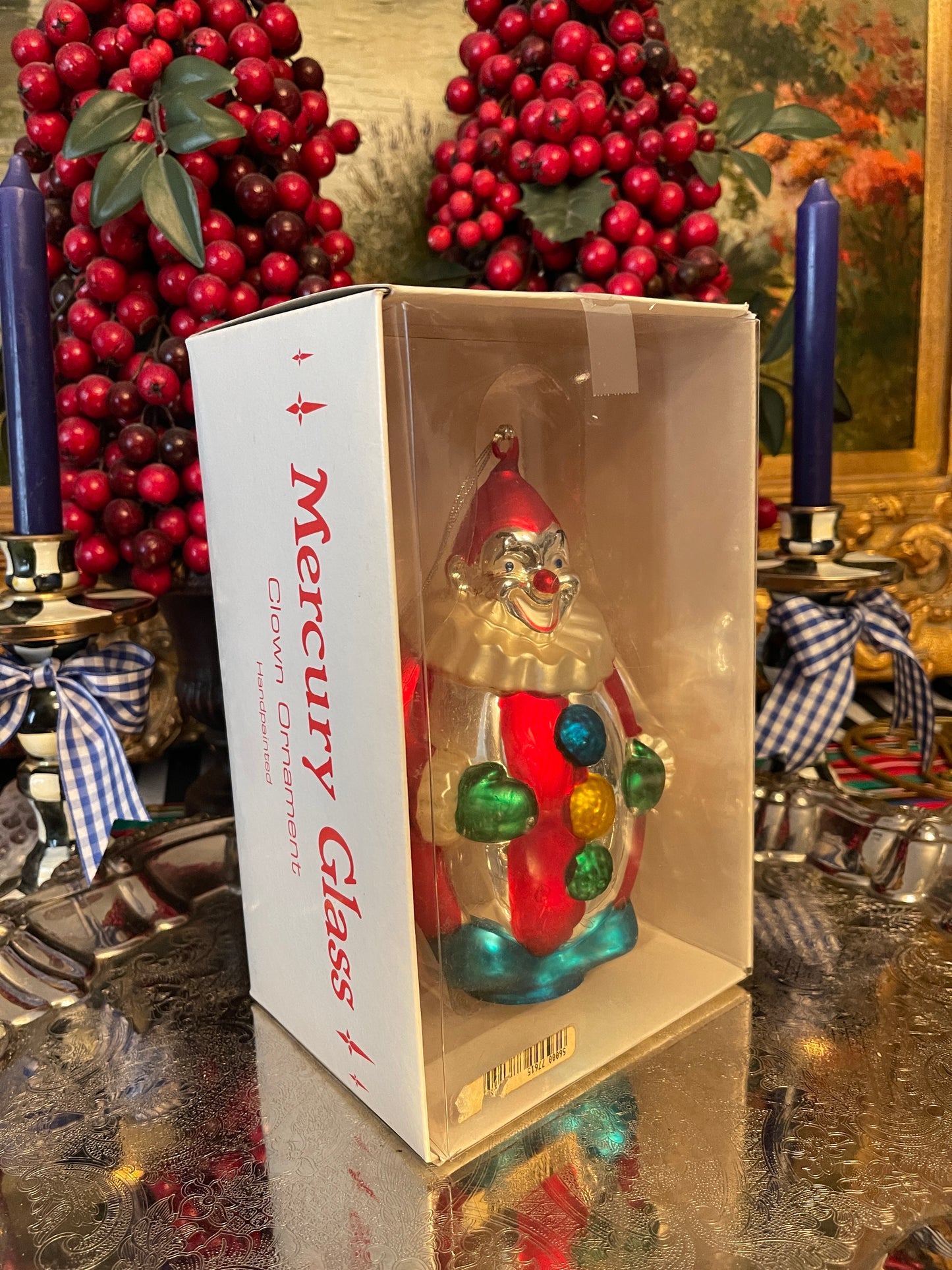 XLARGE Vintage Dept 56 Mercury Glass Clown Ornament