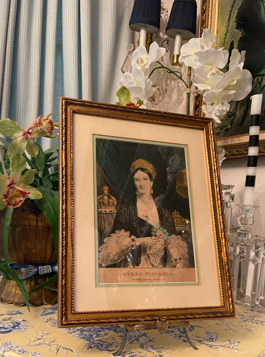 Stunning Queen Victoria Hand Colored Antique Lithograph by Nathaniel Currier, Estate Decor