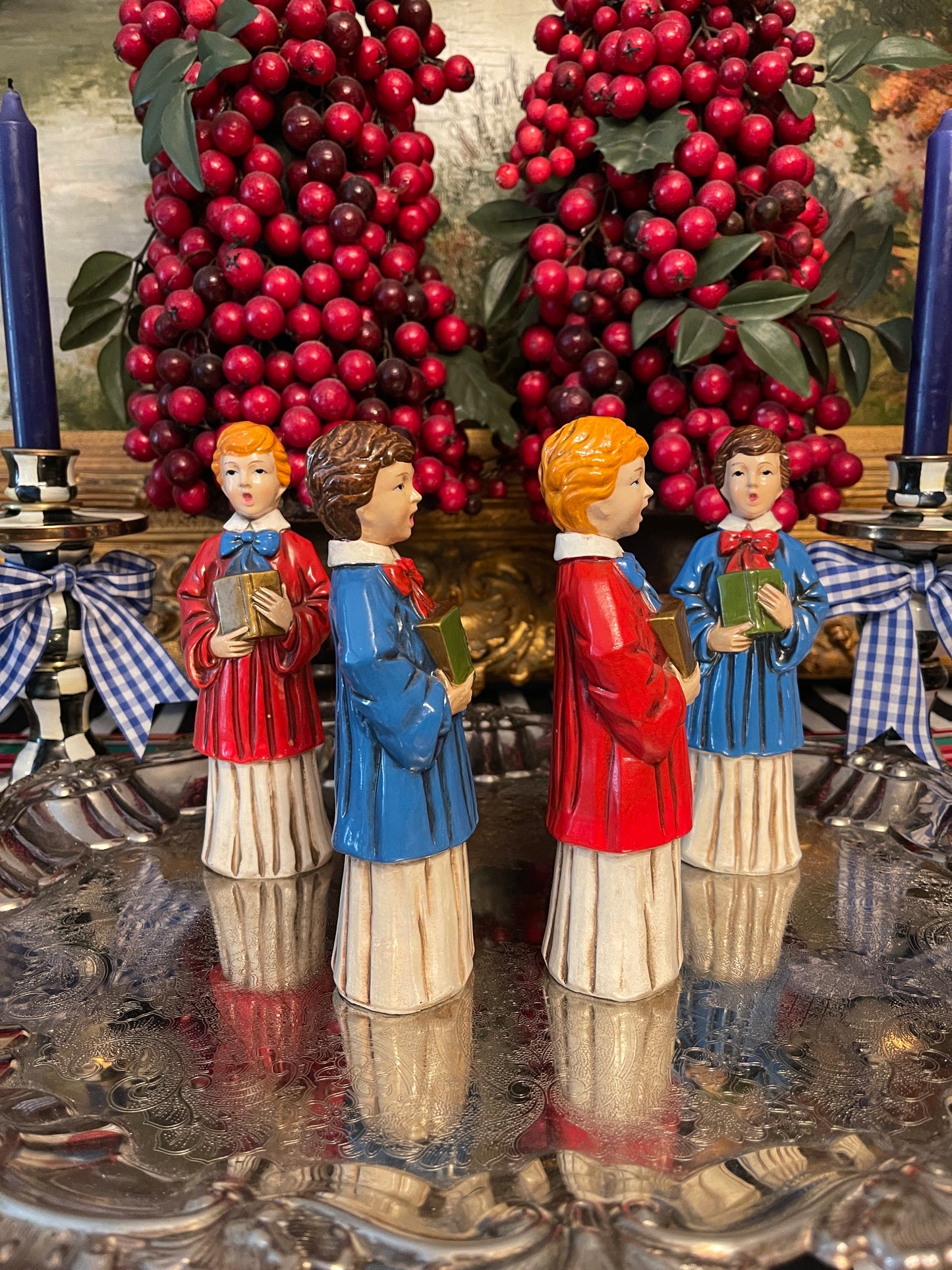 Vintage Paper Mache Choir Boys/Carolers, Sold in Pairs, Vintage Christmas Decor, Made in Japan