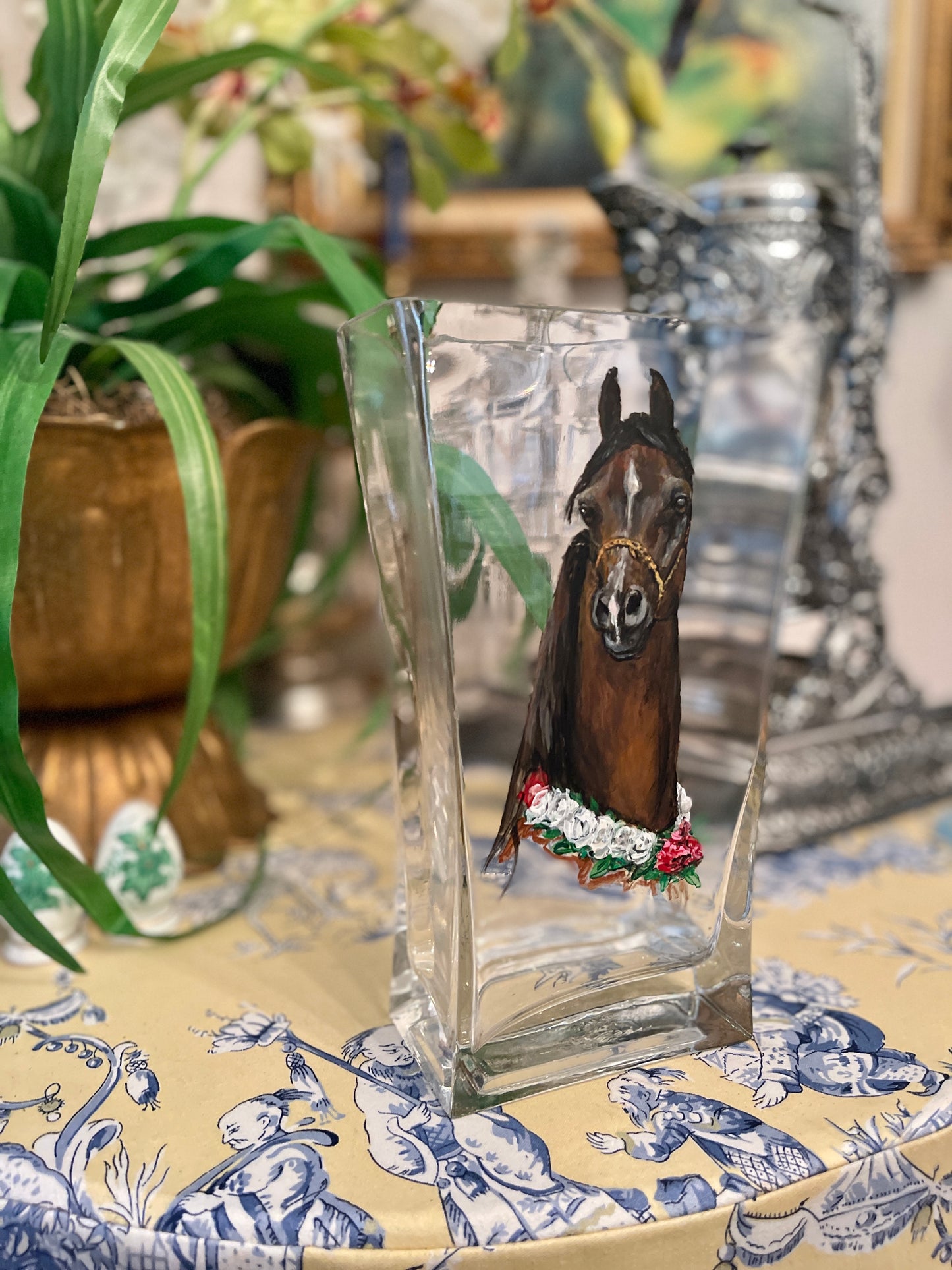 Arabian Horse Vase, Hand painted on glass