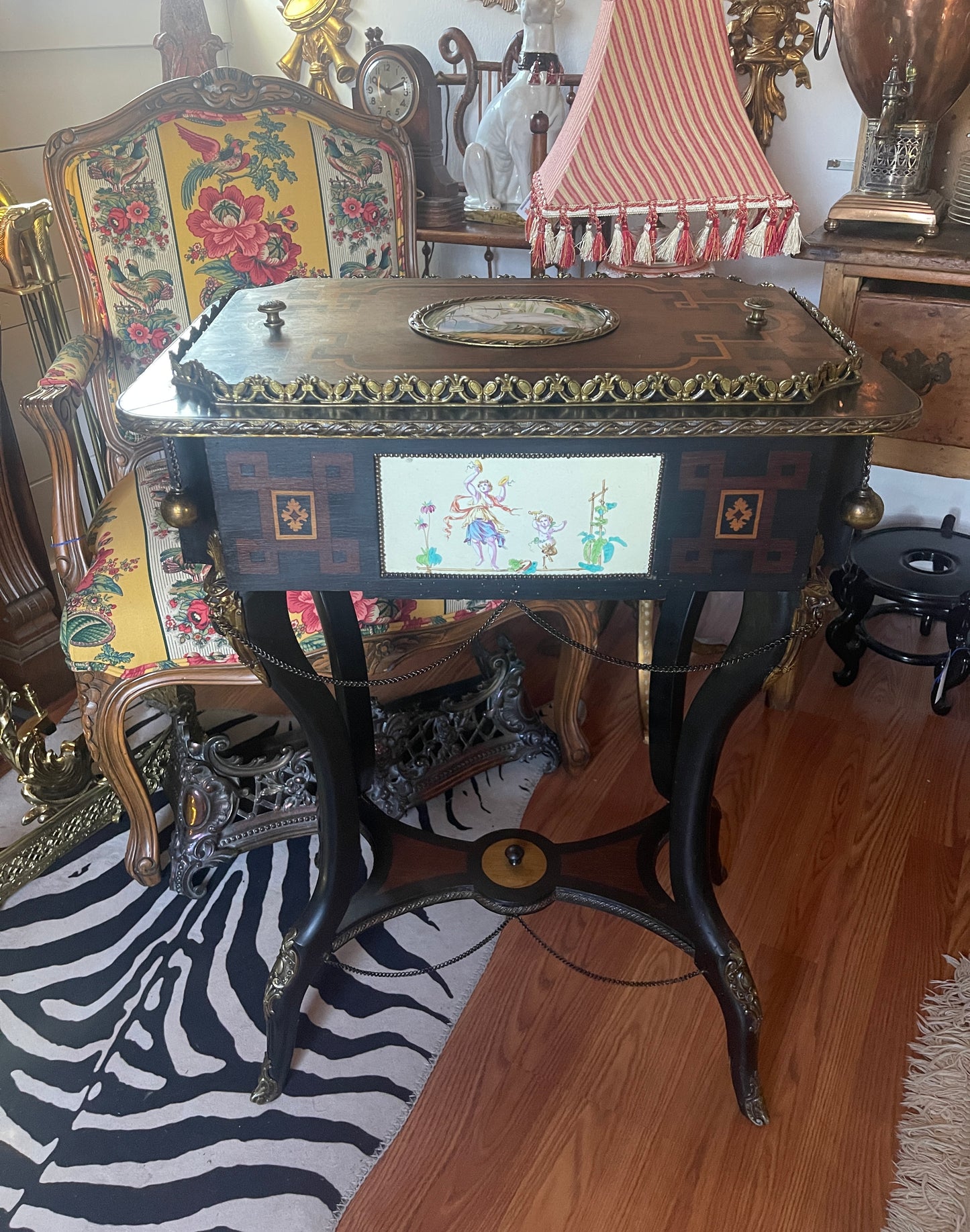 Antique Neoclassical Jardiniere Planter Table with Ormolu Detail and Painted Porcelain, Napoleon III, French Antique, Bronze, Estate Decor