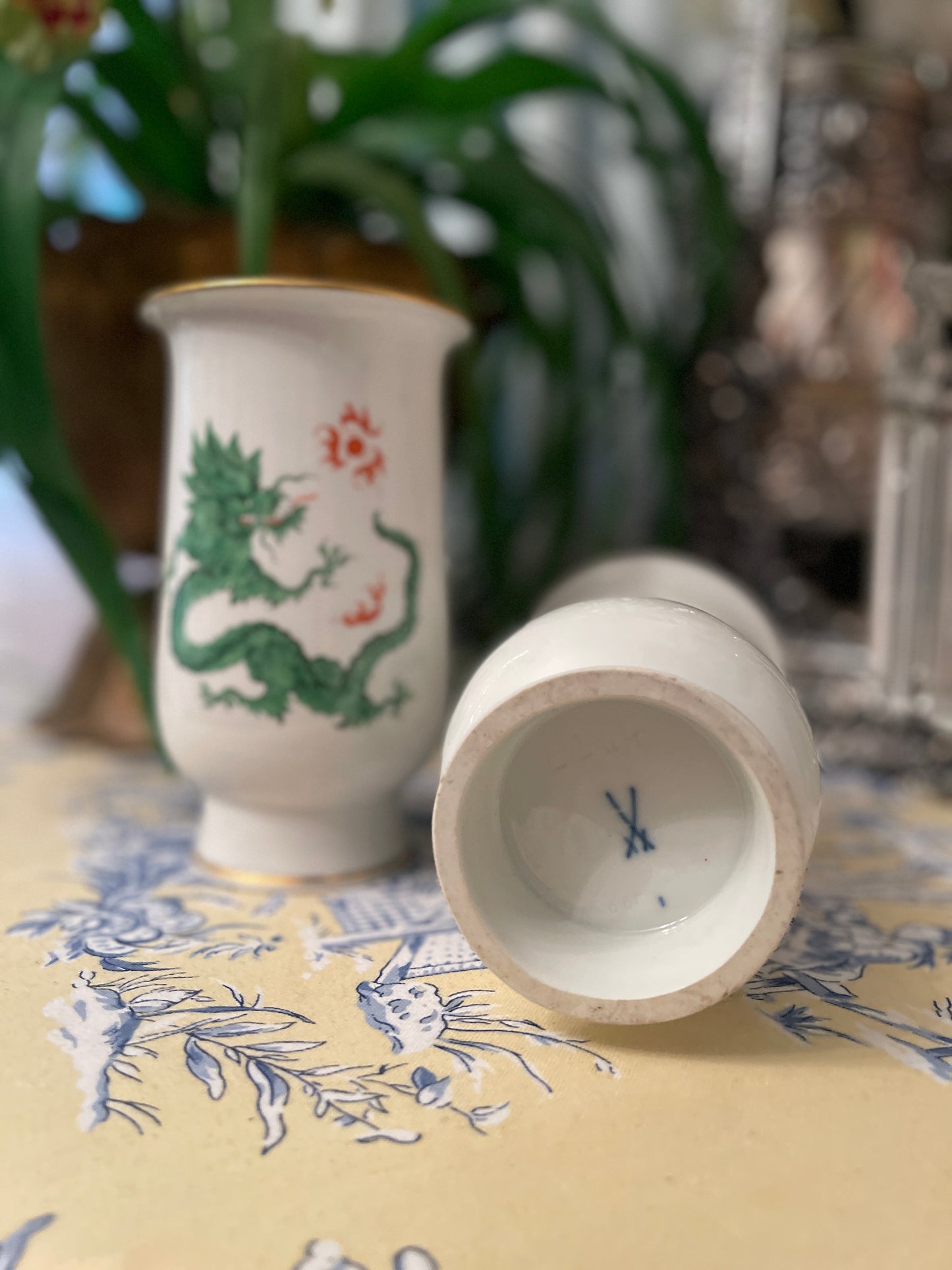 Meissen Ming Dragon Vase, Meissen Green Ming Dragon, Chinoiserie Decor