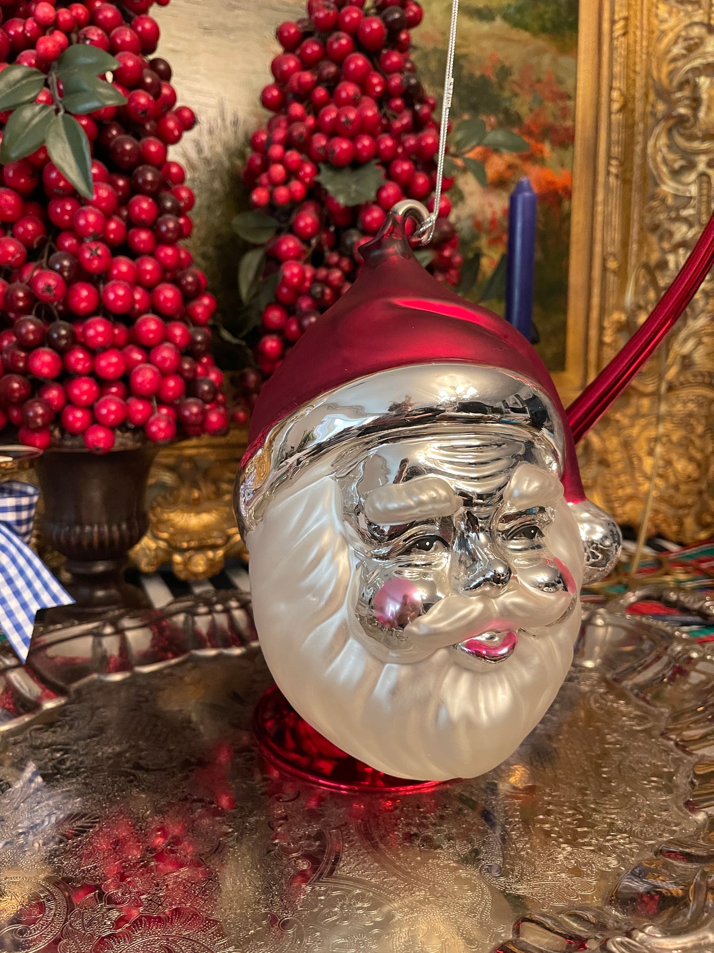 Large Mercury Glass Santa Face Dept 56 Ornament