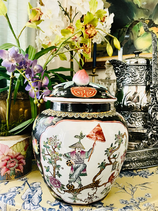Black Chinoiserie Ginger Jar