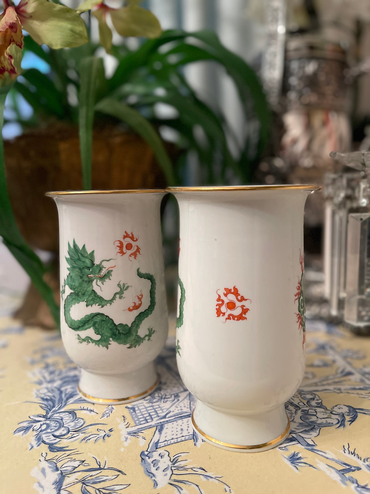 Meissen Ming Dragon Vase, Meissen Green Ming Dragon, Chinoiserie Decor