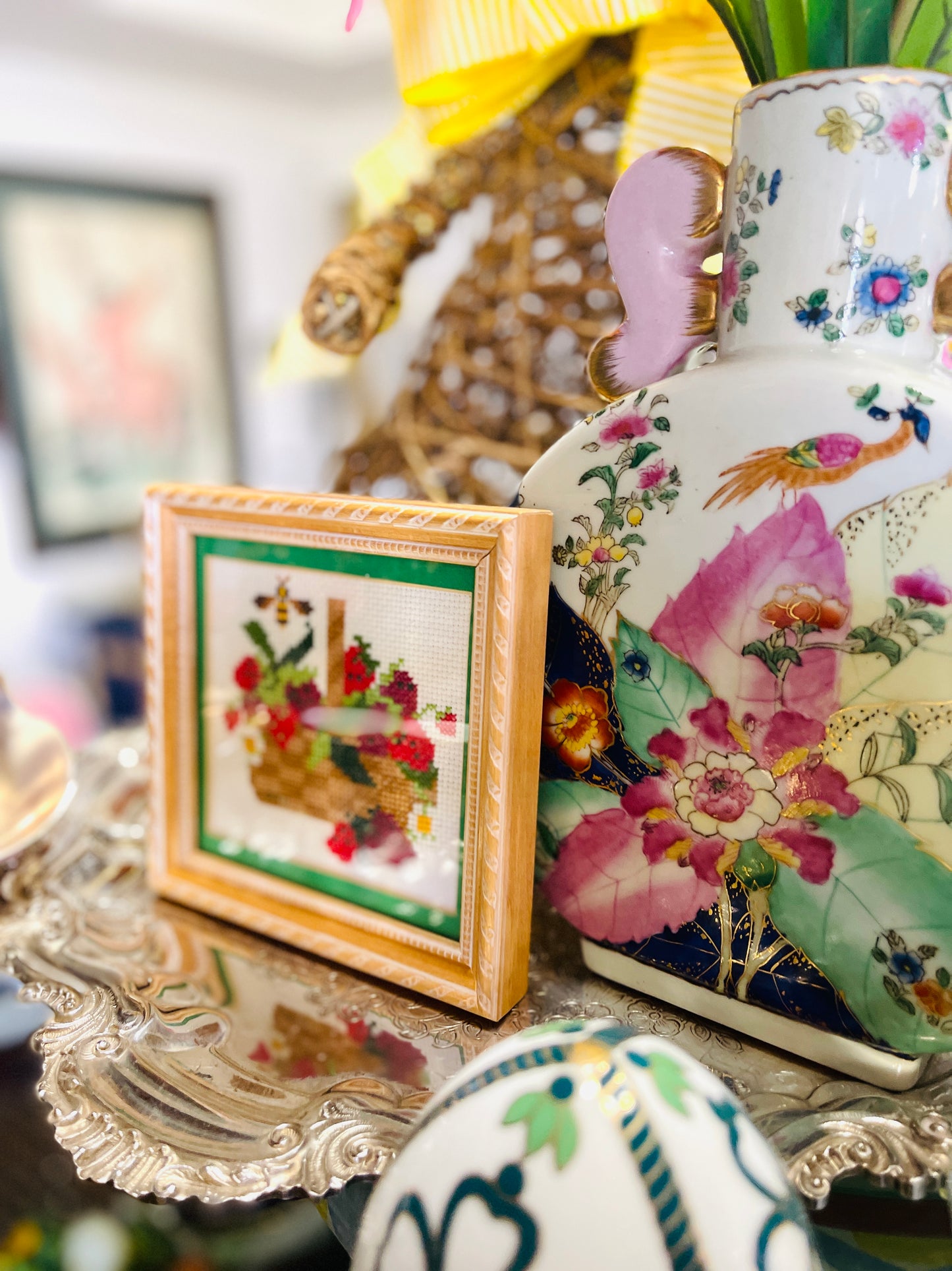 Vintage Strawberry Needlepoint, Professionally Framed