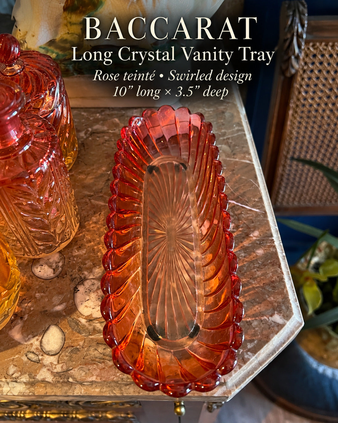 LONG Baccarat Rose-Tinted Crystal Vanity Tray | Scalloped Swirl Design
