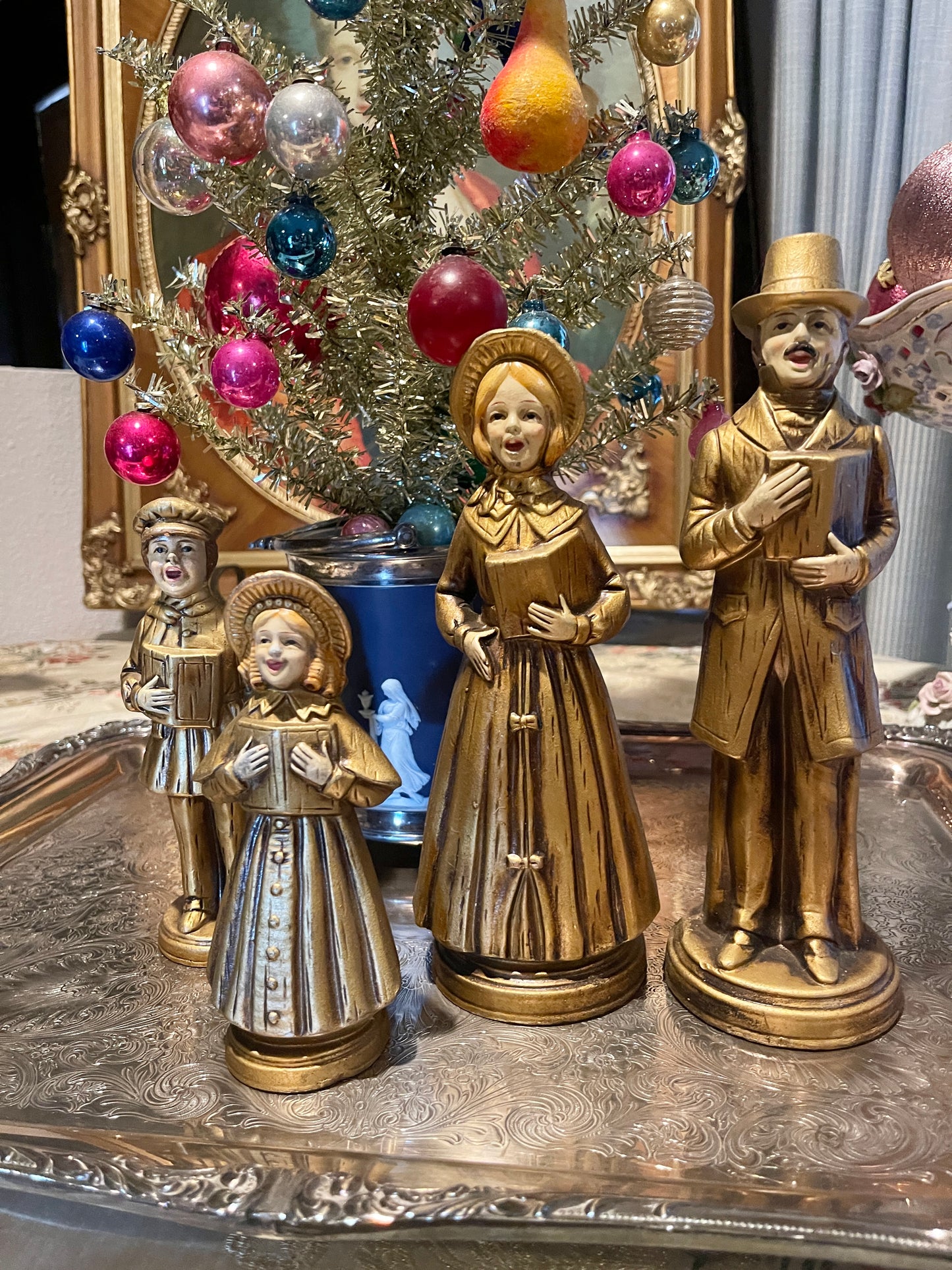 Vintage Paper Mache Christmas Carolers, Set of Four, Made in Japan