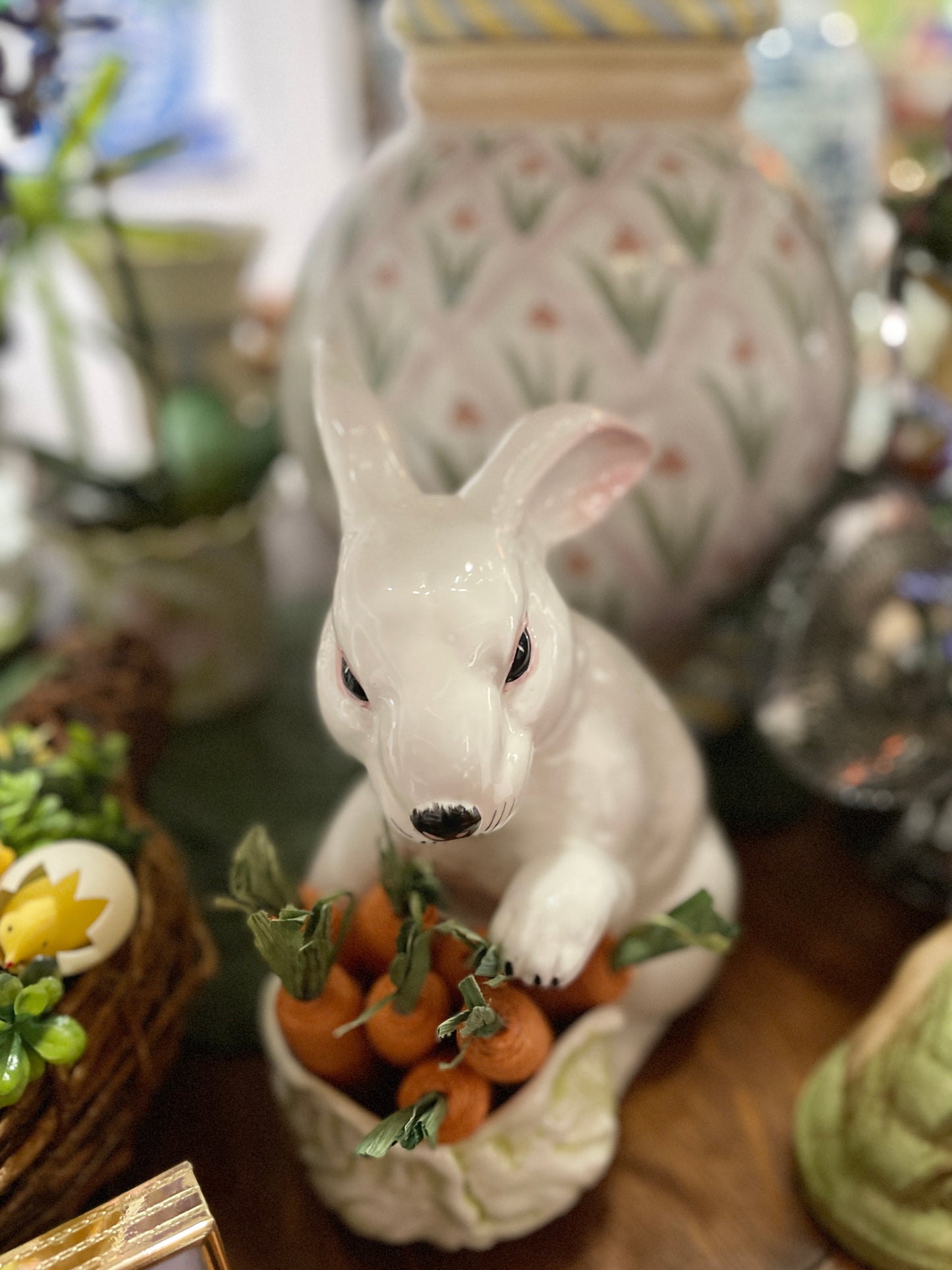 Vintage White Rabbit with Cabbage Bowl, Made in Italy