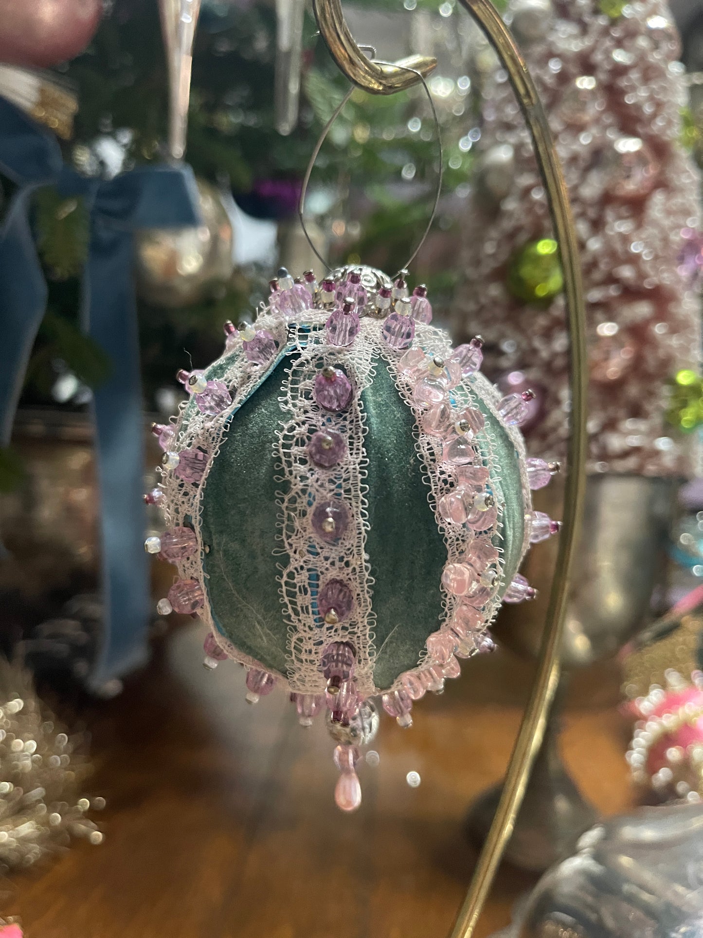 Green, Pink, and Lavender Push Pin Christmas Ornament