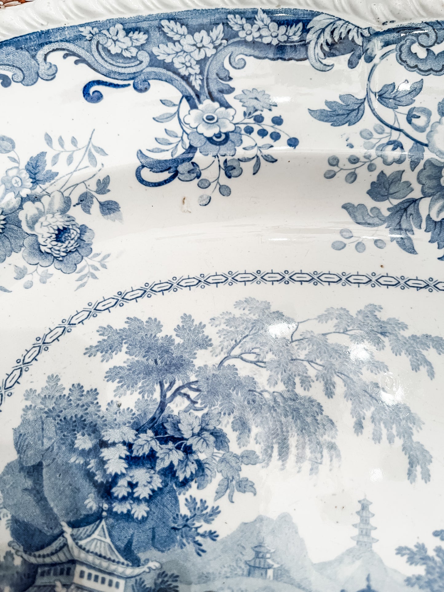 Antique 19th Century Minton Chinese Marine Opaque Blue and White Chinoiserie Platter, XLARGE