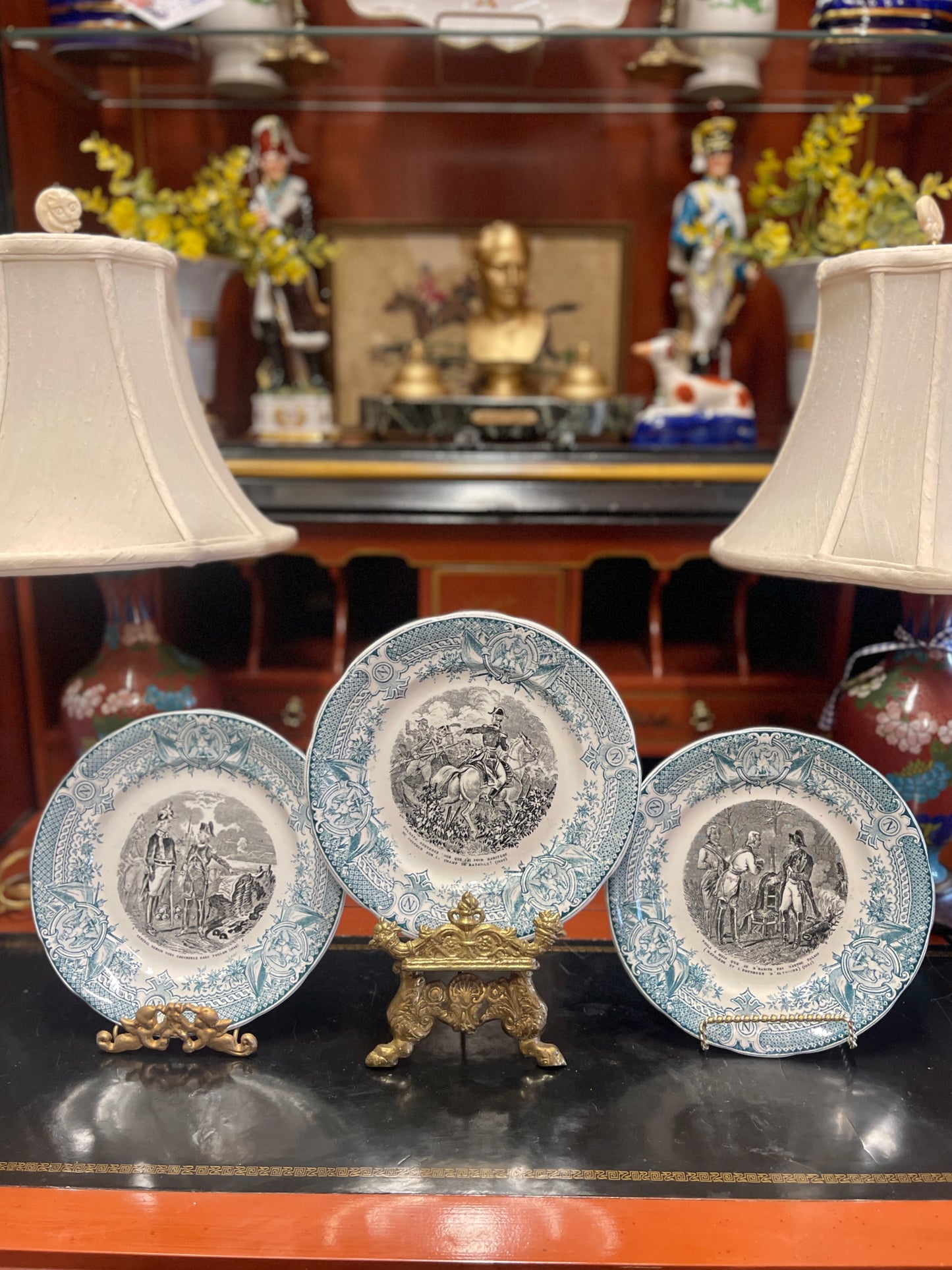 French General Demain Sarreguemines Napoleon - 19th Century Antique French Digoin & Sarreguemines Teal & Black Napoleon Dessert Plate