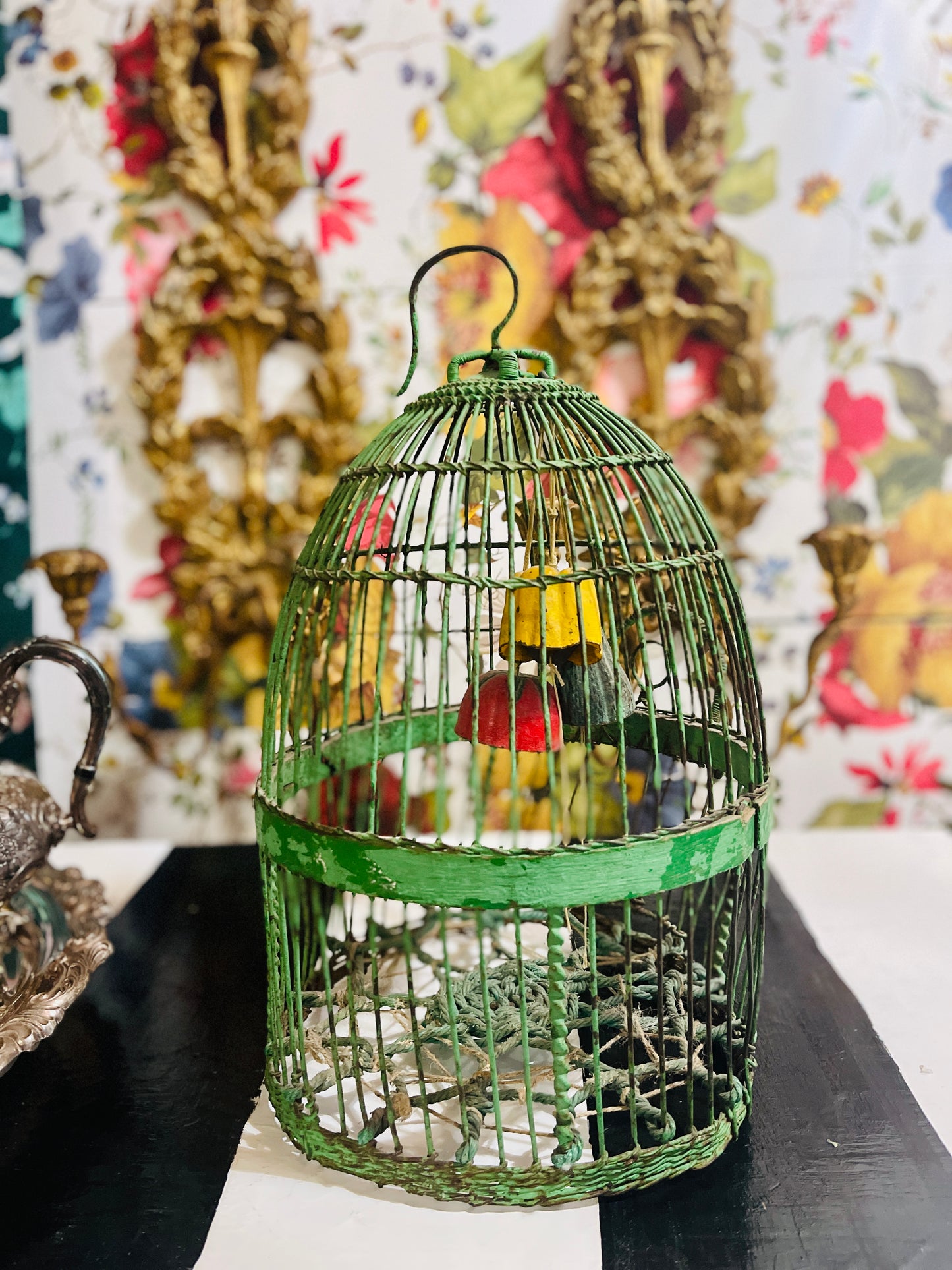Vintage Tole Bird Cage with Bells